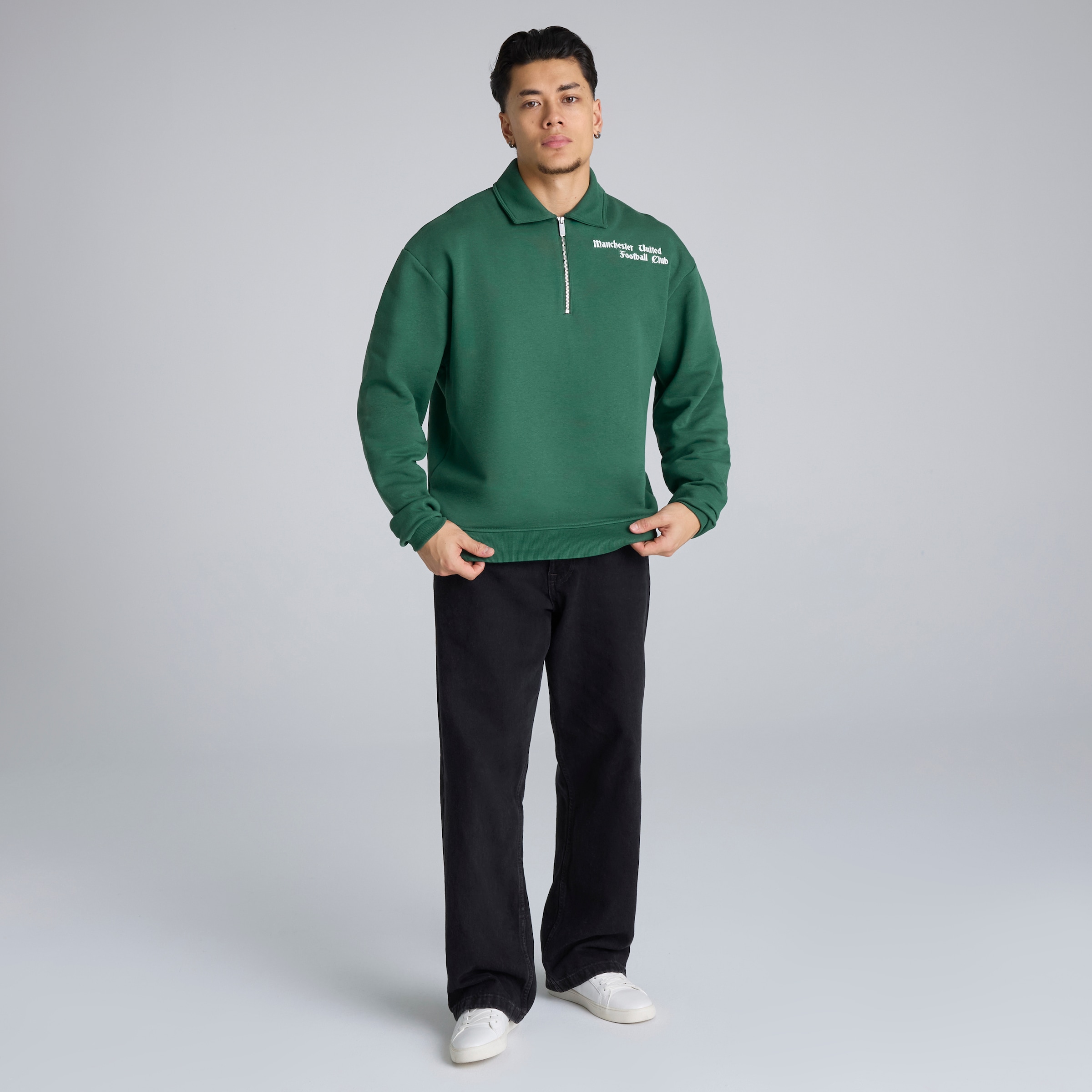 Manchester United Archive Quarter Zip Sweatshirt Green Green Detail [3-6]