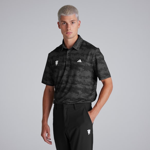 Manchester United x adidas Mens Golf Ultimate365 HEAT.RDY Stripe Polo Shirt Grey Grey