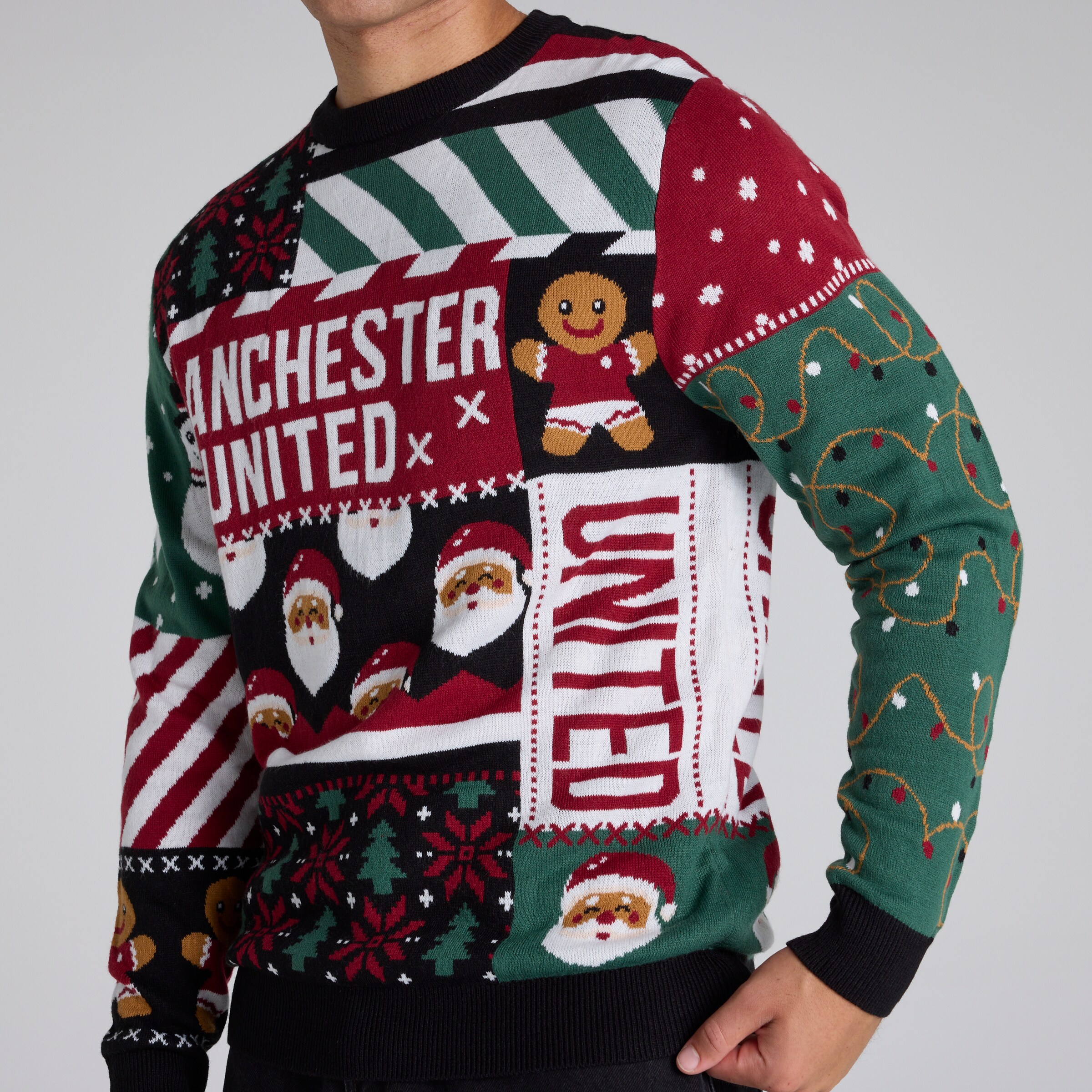 Manchester United Adults Christmas Patchwork Jumper Black Black Detail [5-5]