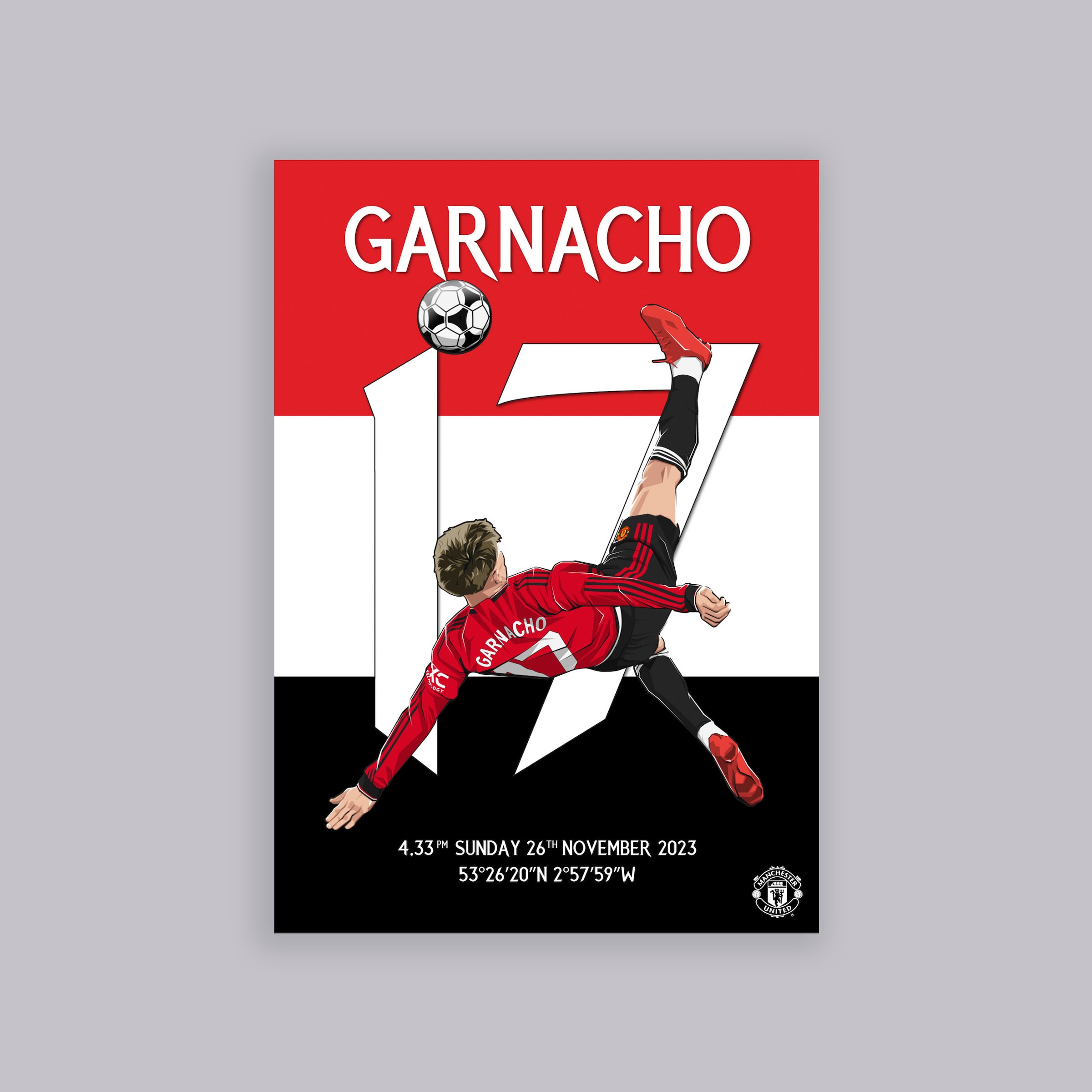 Manchester United Garnacho Overhead Iconic Moments A2 Poster Red Multi