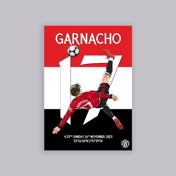 Manchester United Garnacho Overhead Iconic Moments A2 Poster Red Multi