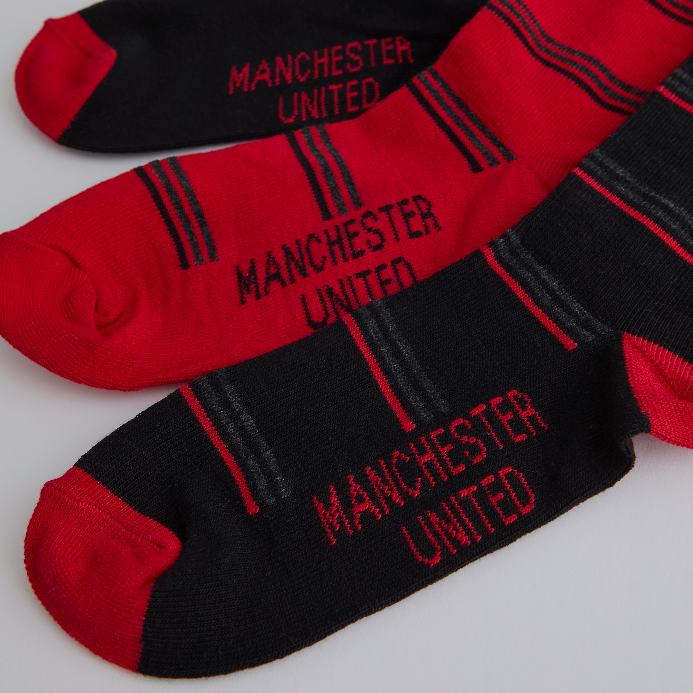 Manchester United Kids Striped Socks 2 Pack Multi Detail [3-4]