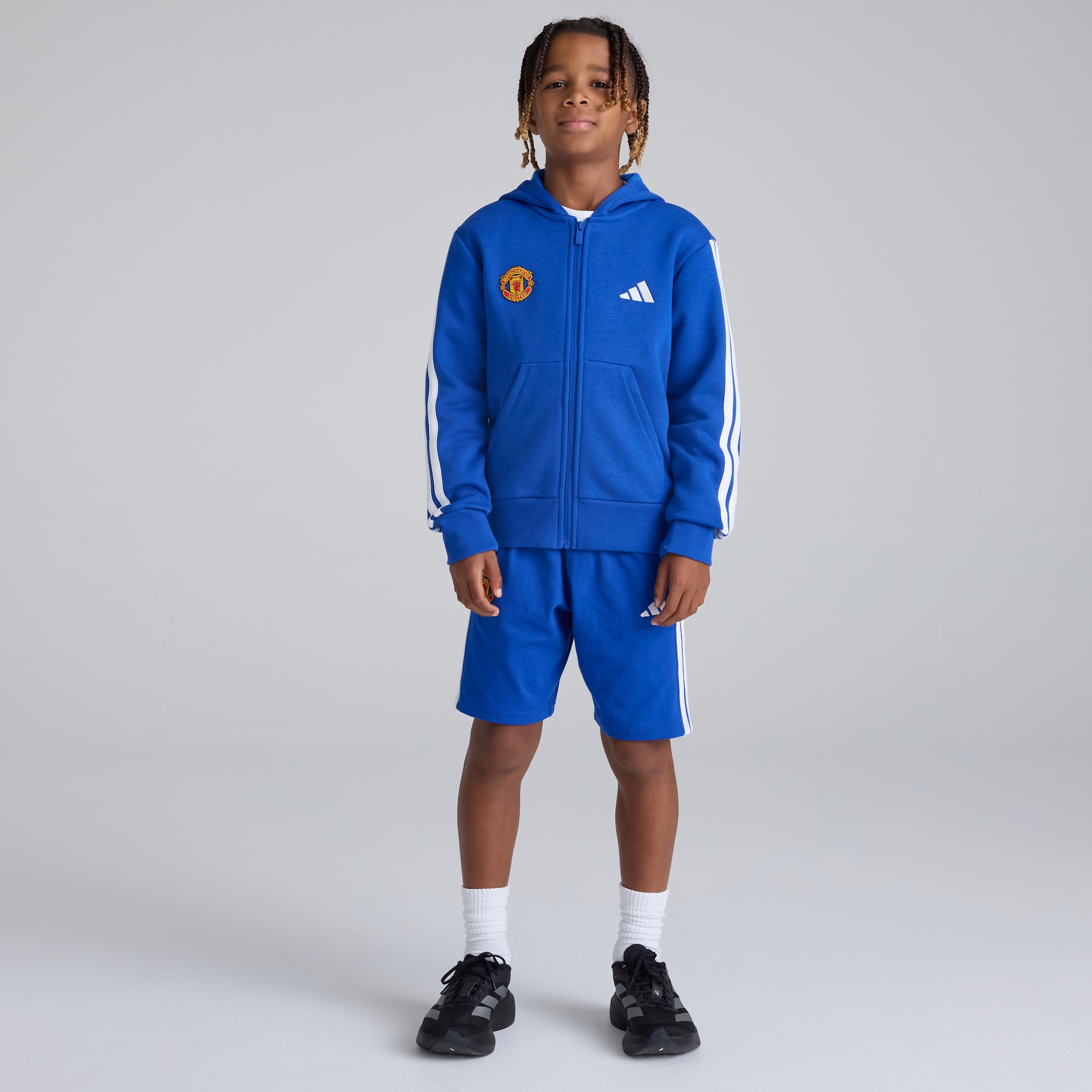 Manchester United x adidas Kids Essentials 3-Stripes Fleece Full-Zip Hoodie Blue Blue Detail [3-6]