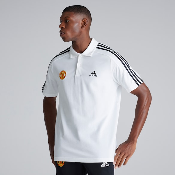Manchester United x adidas Essentials Piqué Besticktes Kleines Logo 3-Streifen Polohemd Weiß Weiss