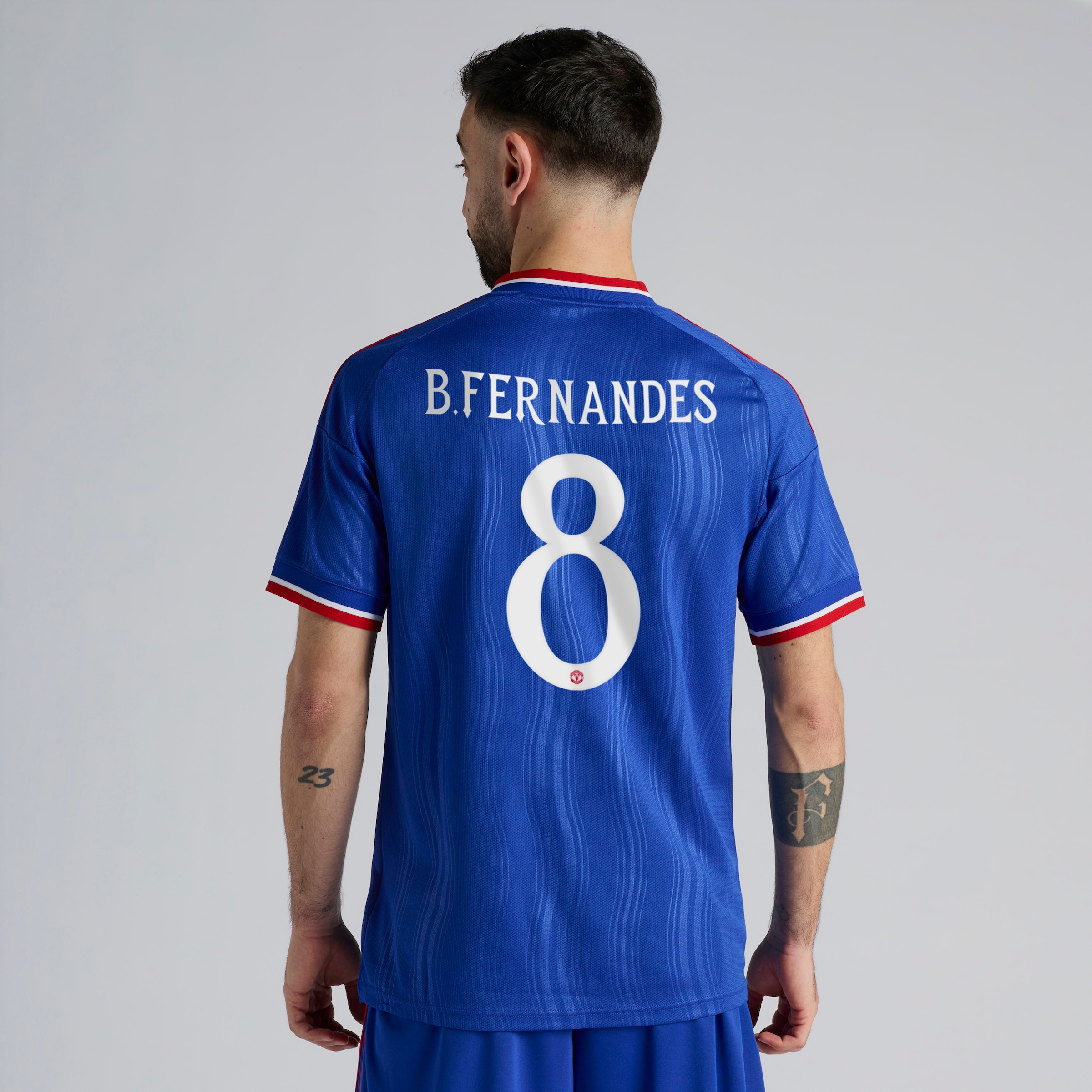 Manchester United 26/27 Away Jersey with Fernandes 8 UCL Printing & Badge Blue
