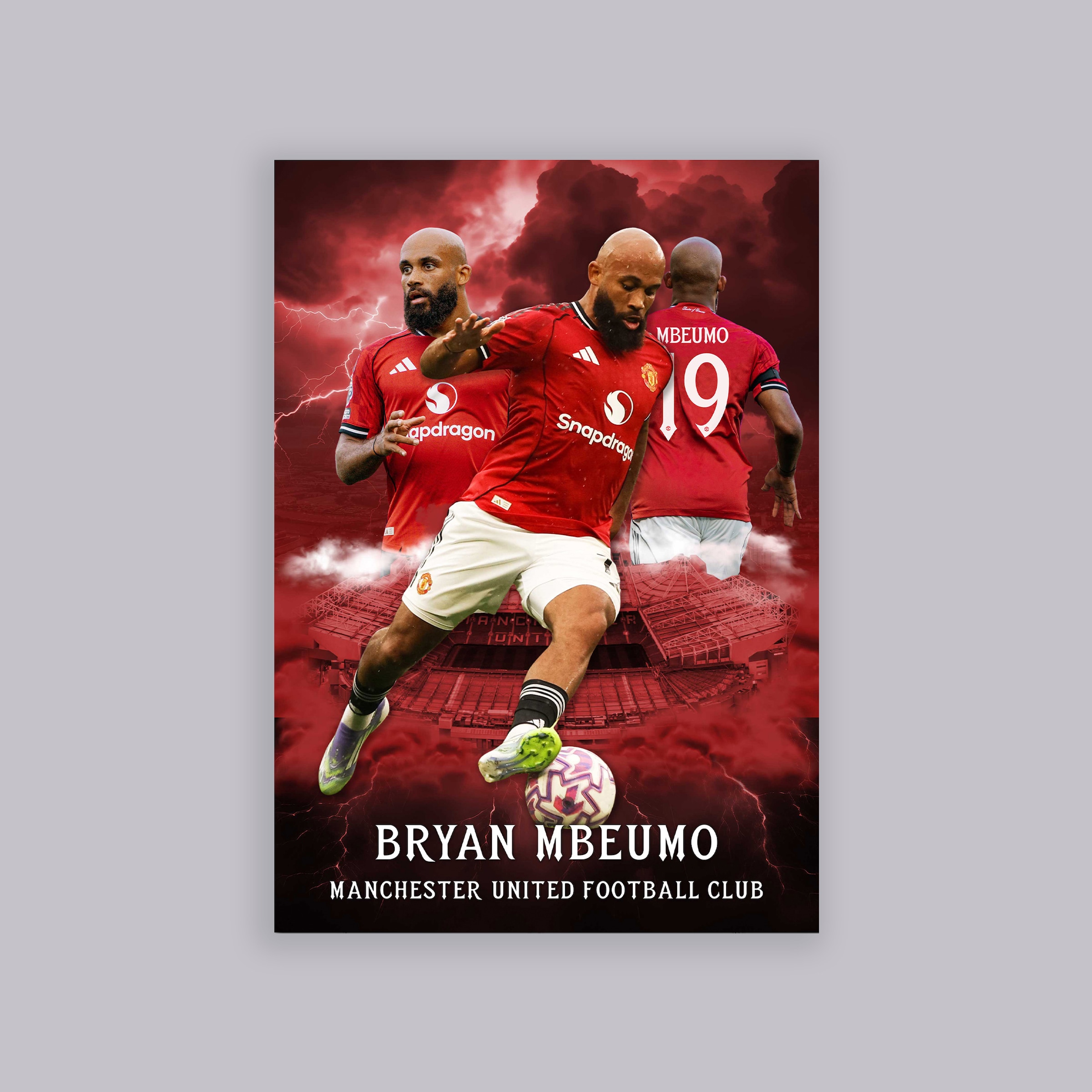 Manchester United Bryan Mbeumo A2 Poster Red Red