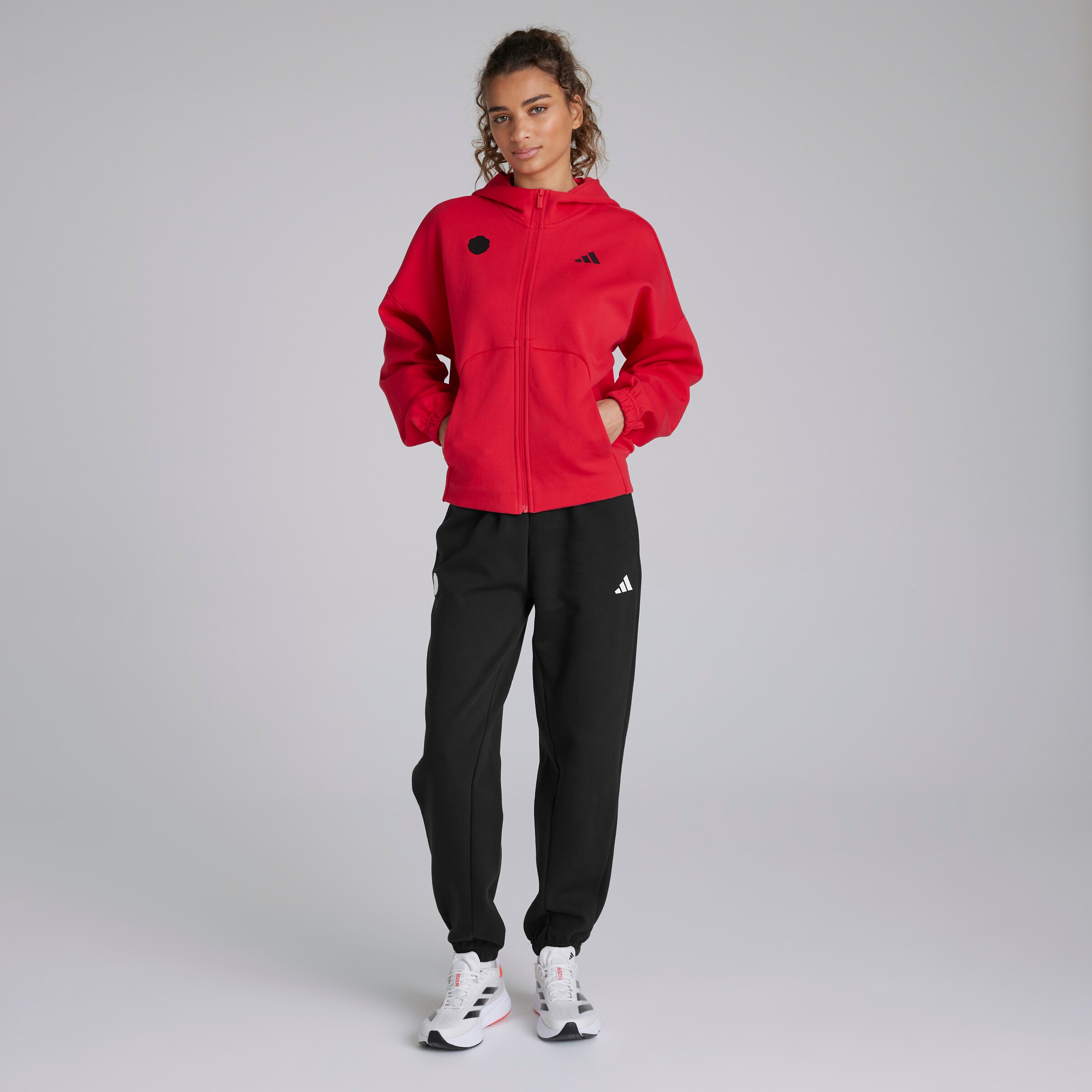 Manchester United x adidas Womens Future Icons Full Zip Hoodie Red Red Detail [3-5]