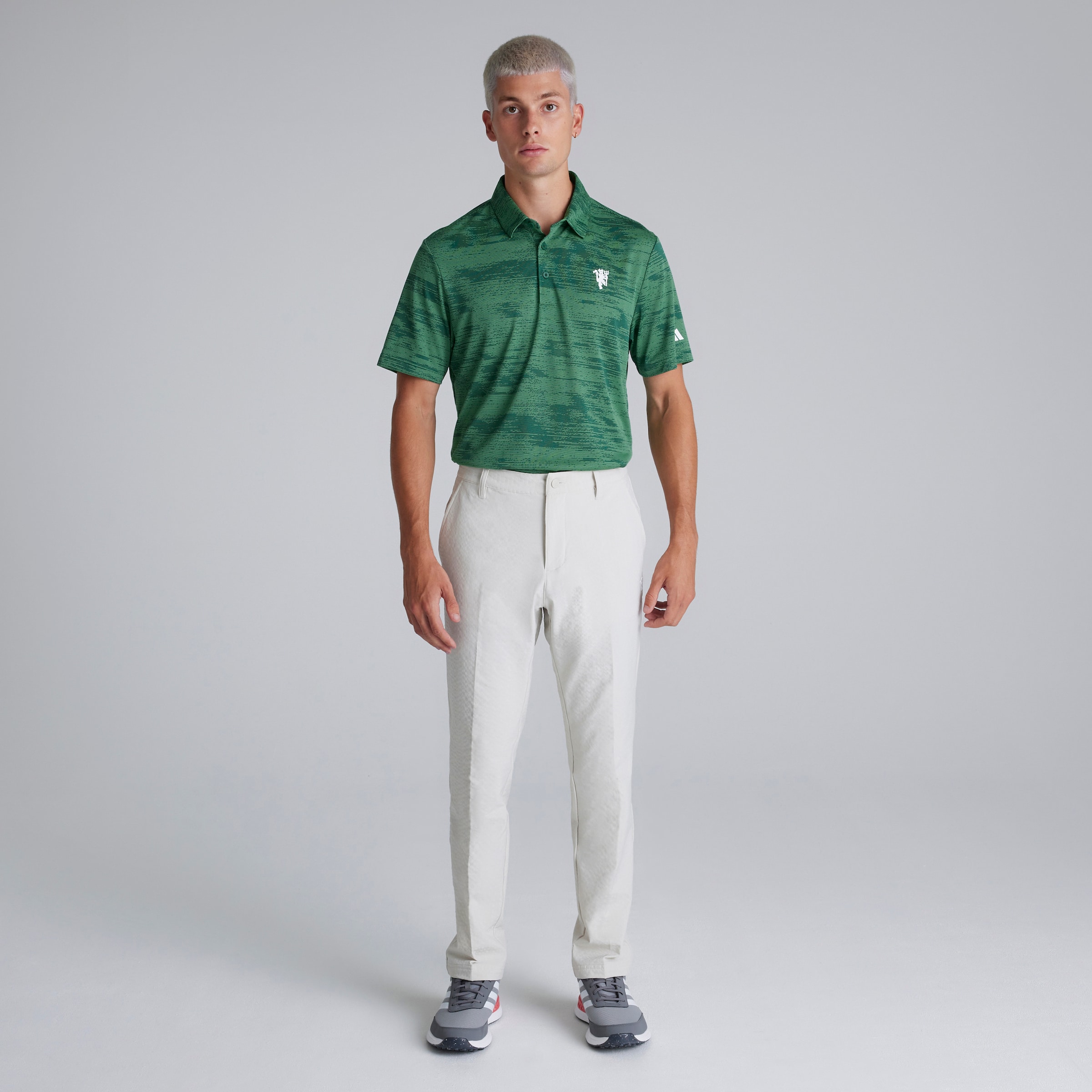 Manchester United x adidas Mens Golf Ultimate365 Stripe Polo Shirt Green Green Detail [3-7]