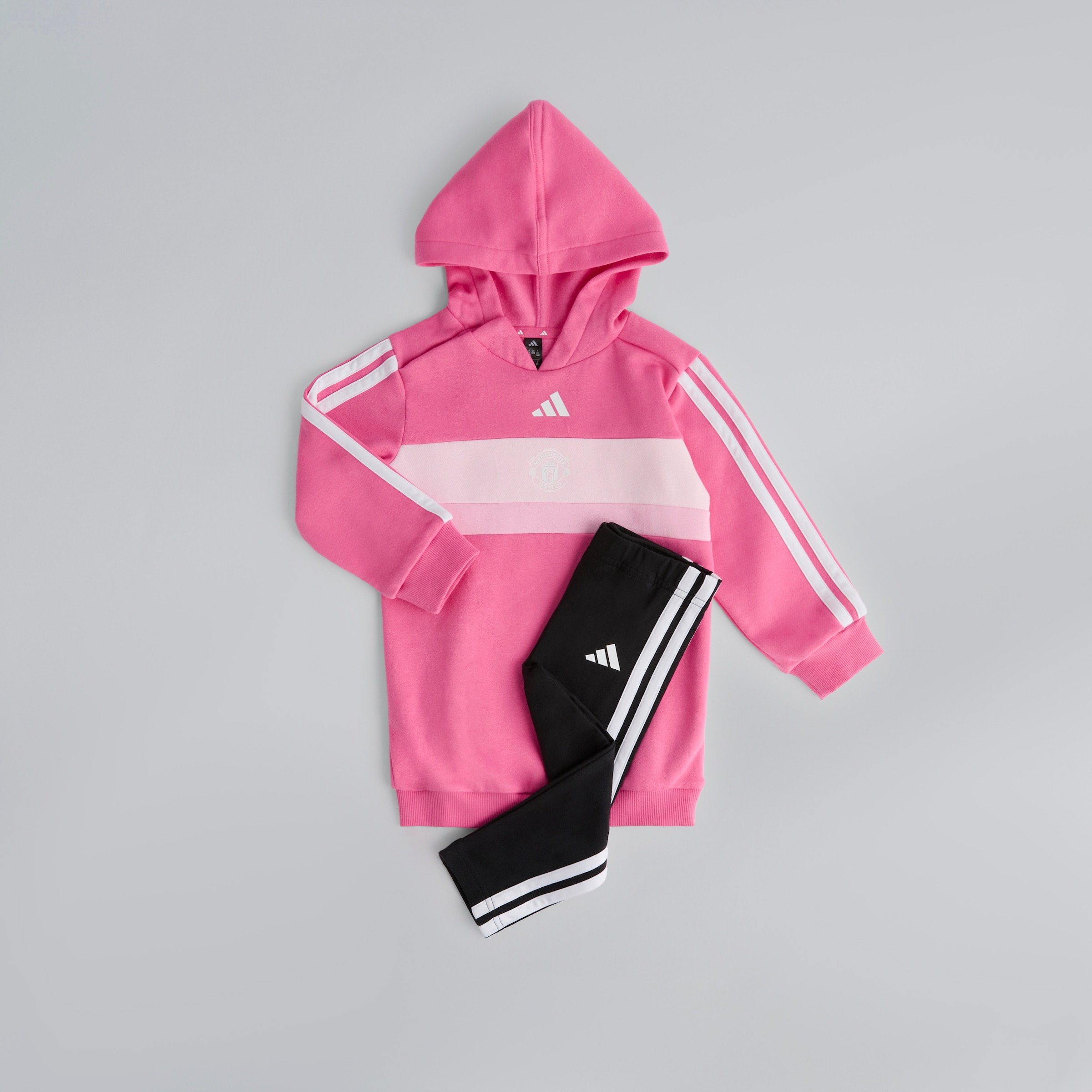 Manchester United x adidas Infant Essentials Tiberio 3-Stripes Fleece Leggins Set Pink/Black