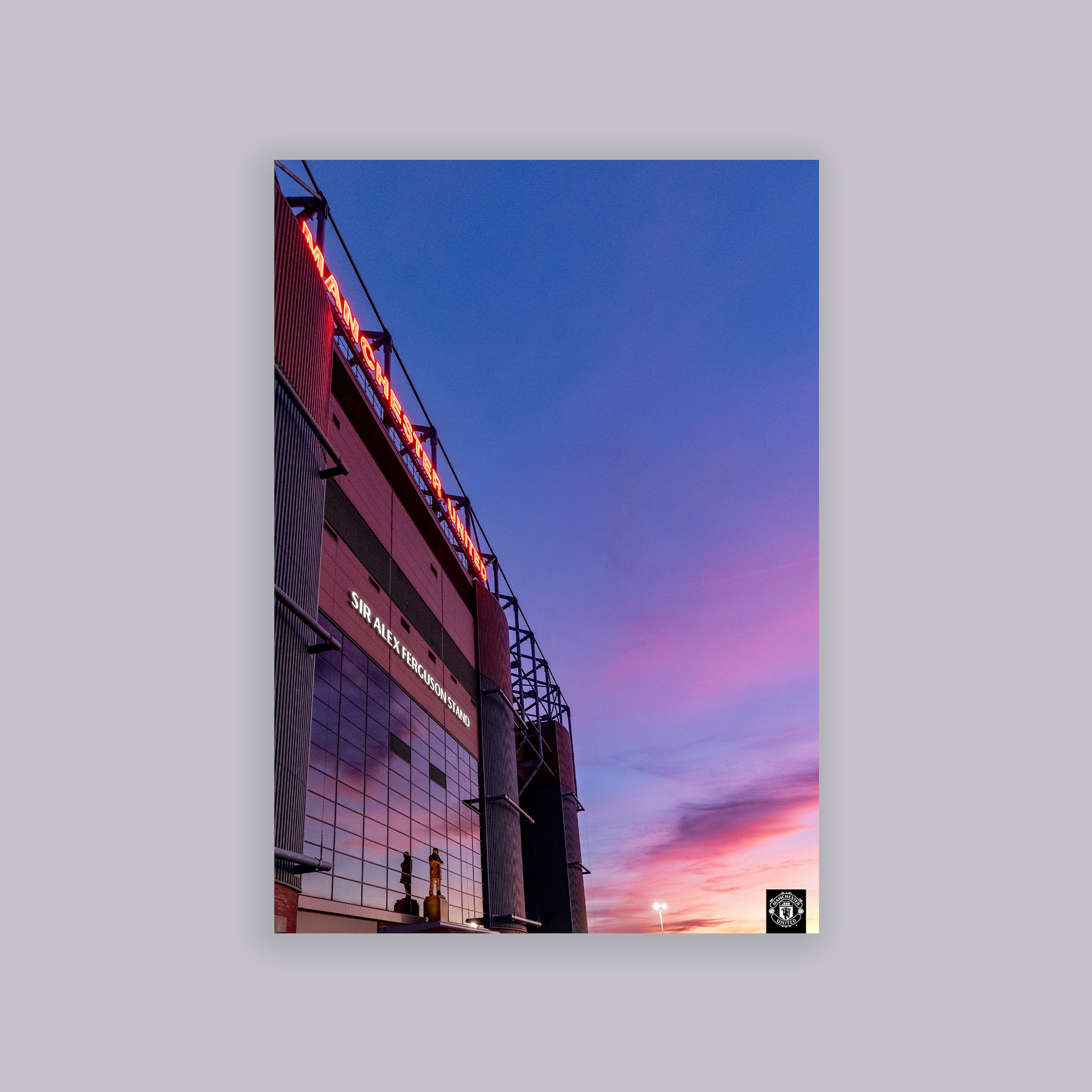 Manchester United SAF Stand Old Trafford Sunset Print A2 Poster Blue 蓝色