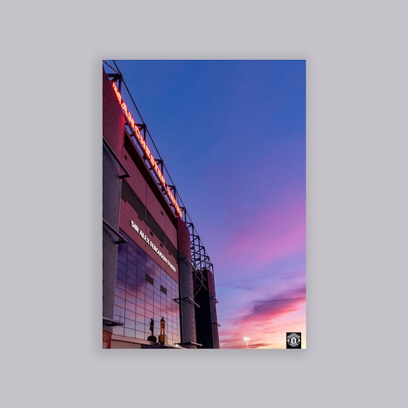 Manchester United SAF Stand Old Trafford Sunset Print A2 Poster Blue Blue