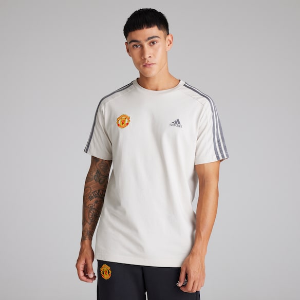 Manchester United x adidas Mens Essentials Single Jersey 3-Stripes T-Shirt Off White White