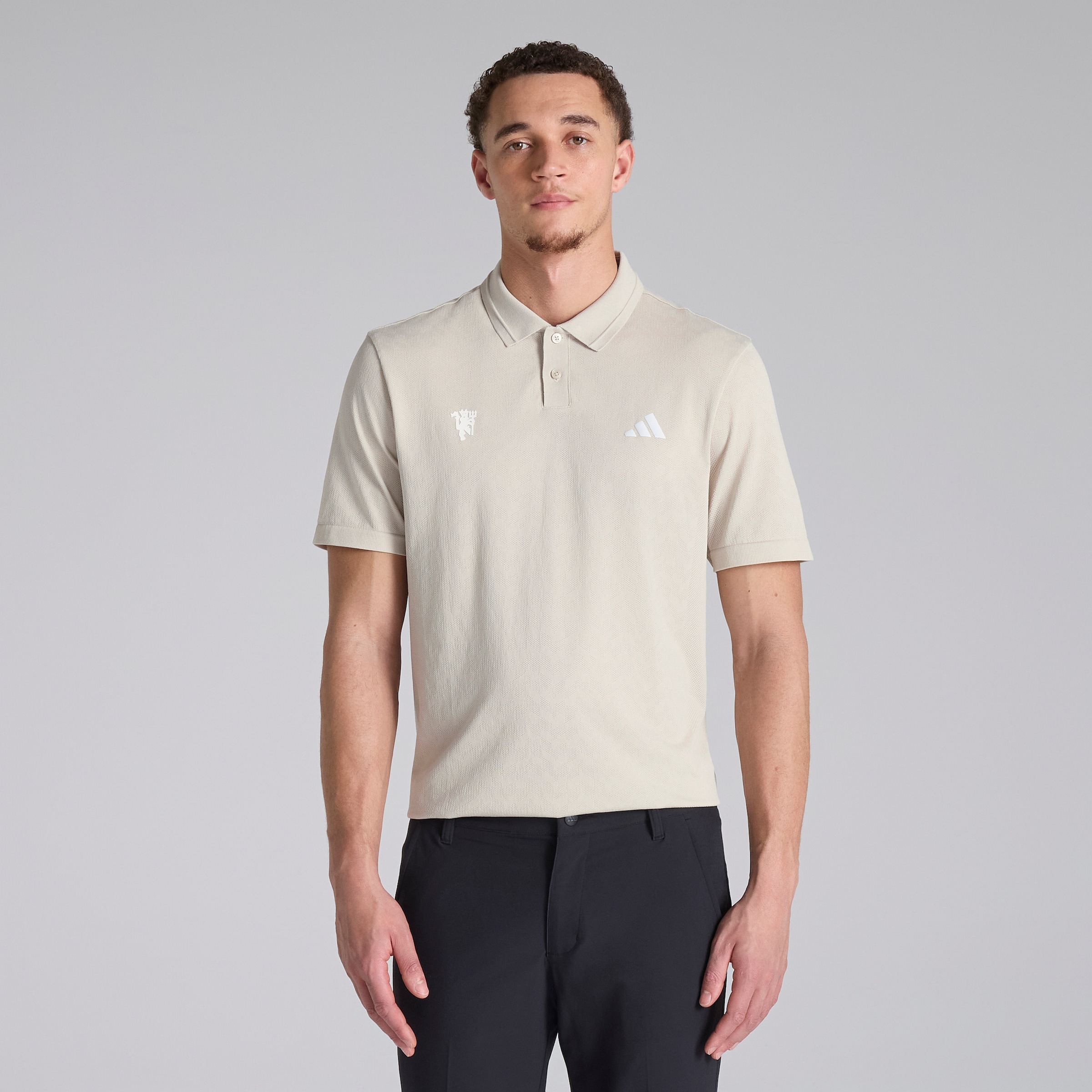 Manchester United x adidas Golf Ultimate365 Tour Seamless Polo Shirt Beige White
