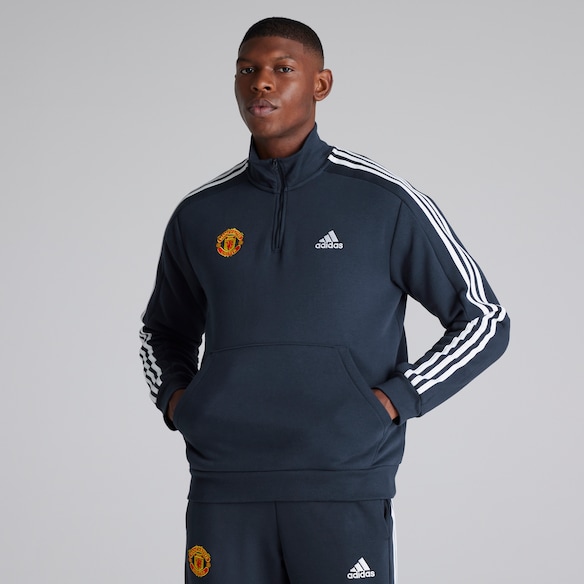 Manchester United x adidas Mens Essentials Fleece 3-Stripes 1/4 Zip Sweatshirt Navy Navy blue
