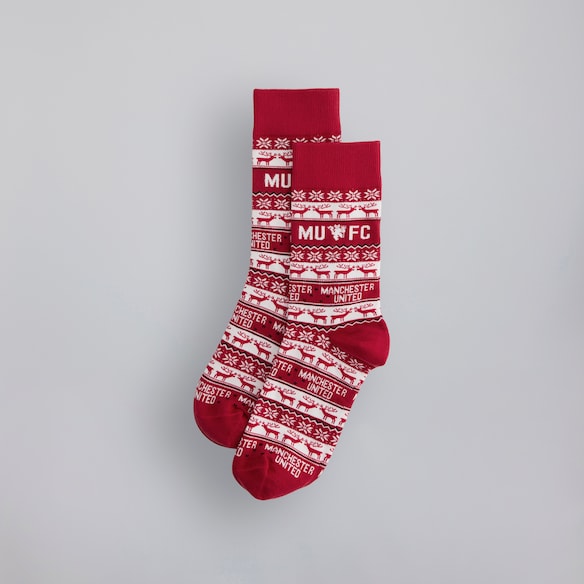 Manchester United Kids Fairisle Christmas Socks Red Multi