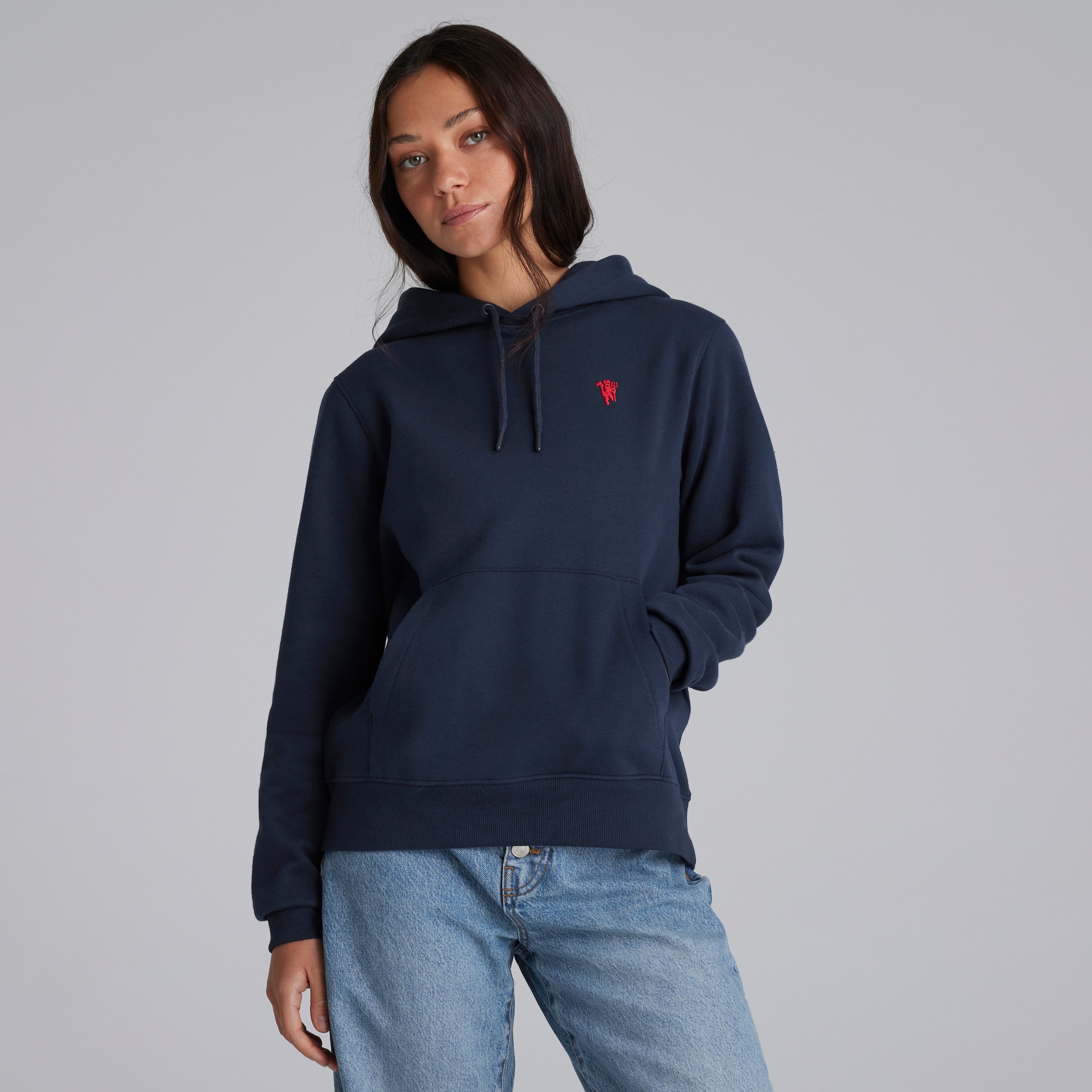 Manchester United Womens Devil Essentials Overhead Hoodie Navy Navy blue