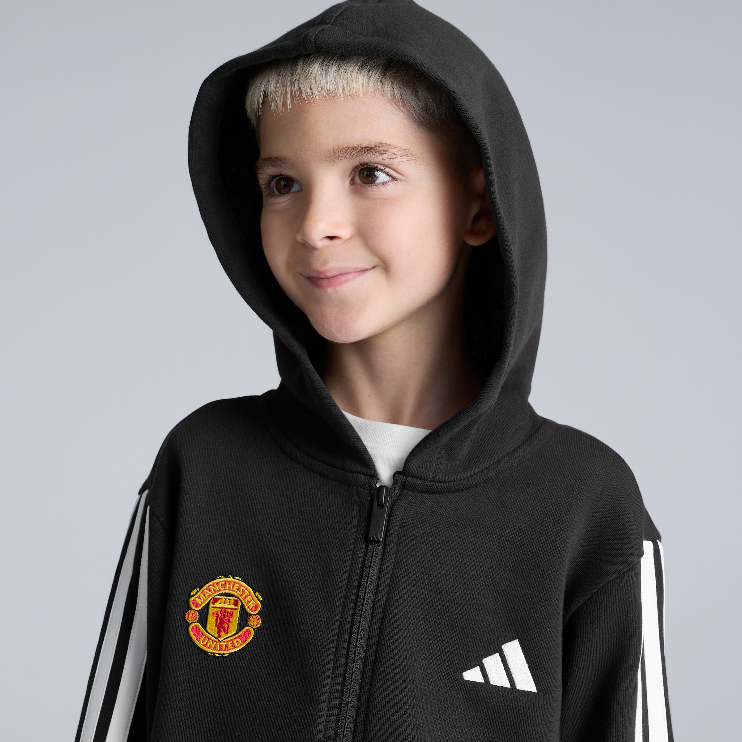 Manchester United x adidas Kids Essentials French Terry Tracksuit Black Black Detail [6-6]