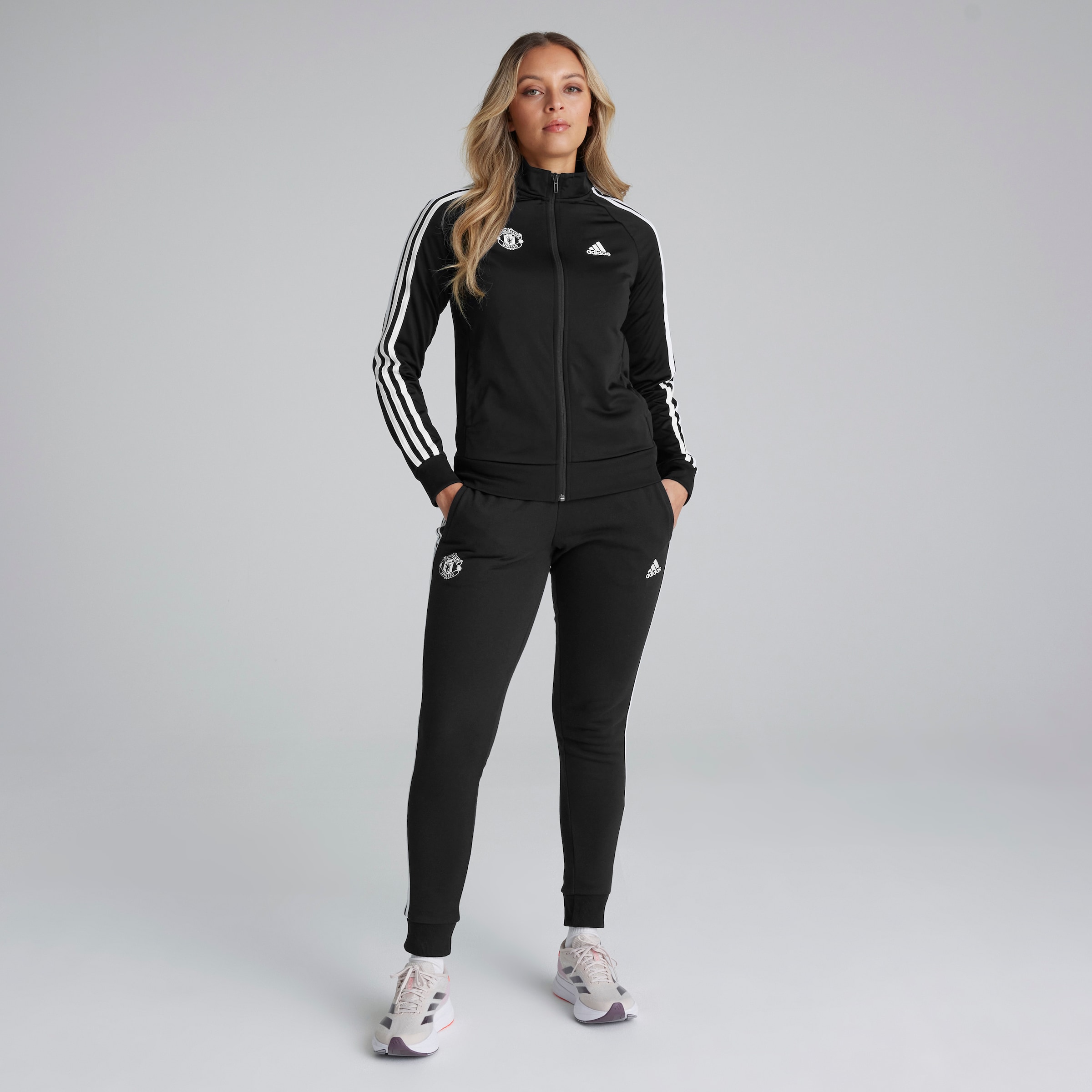 Manchester United x adidas Womens Essentials 3-Stripes Slim Track Top Black Black Detail [3-6]