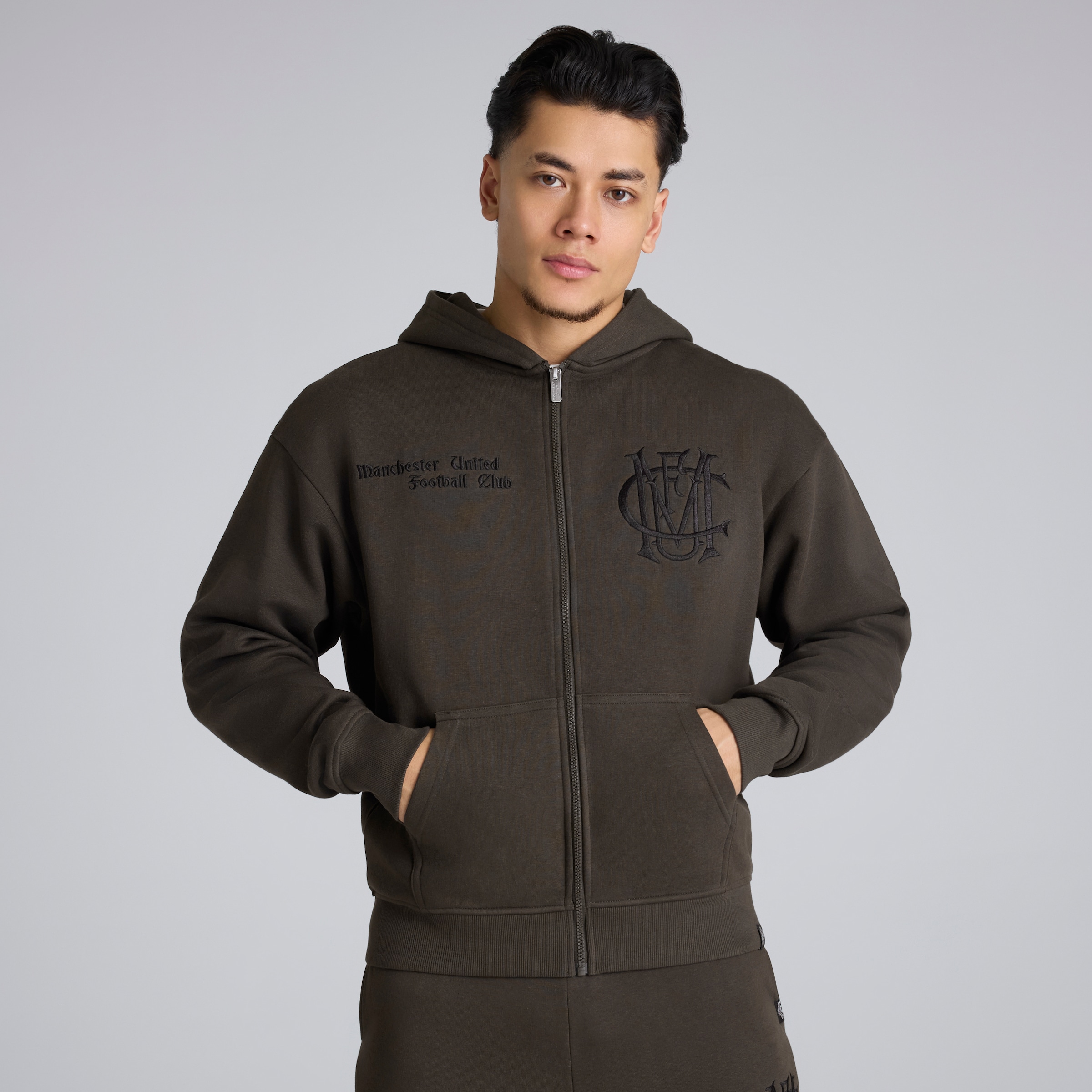 Manchester United Archive Full Zip Hoodie Charcoal
