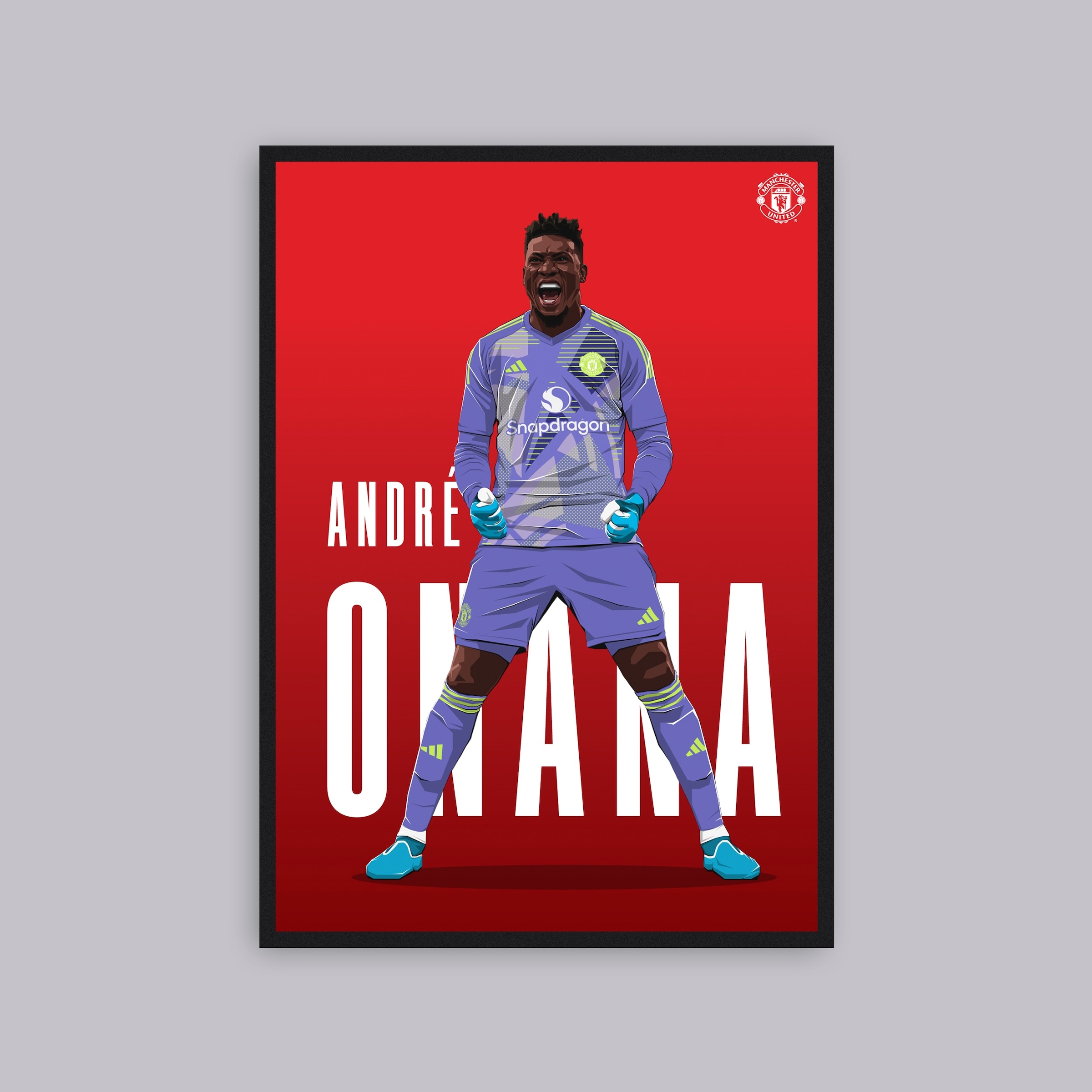 购买 Manchester United Onana Illustrated A2 Poster Red Manchester United 商店