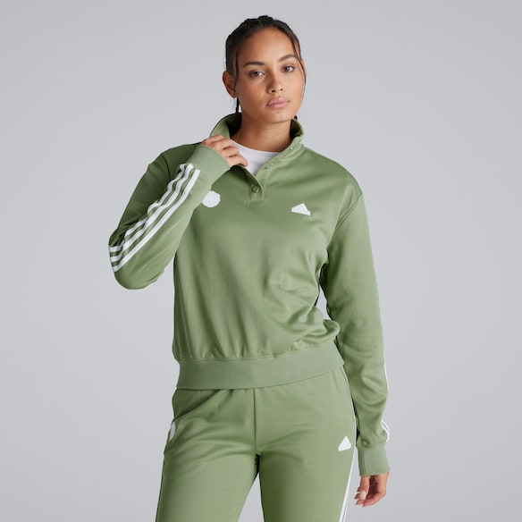 Manchester United x adidas Womens Iconic Wrapping 3-Stripes Snap Track Top Green Green