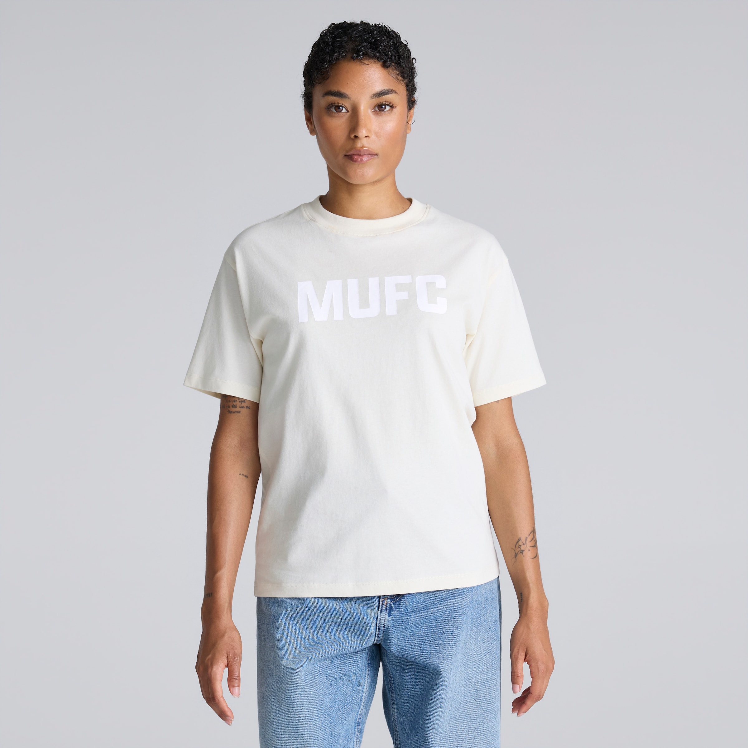 Manchester United MUFC Womens T-Shirt Cream Beige