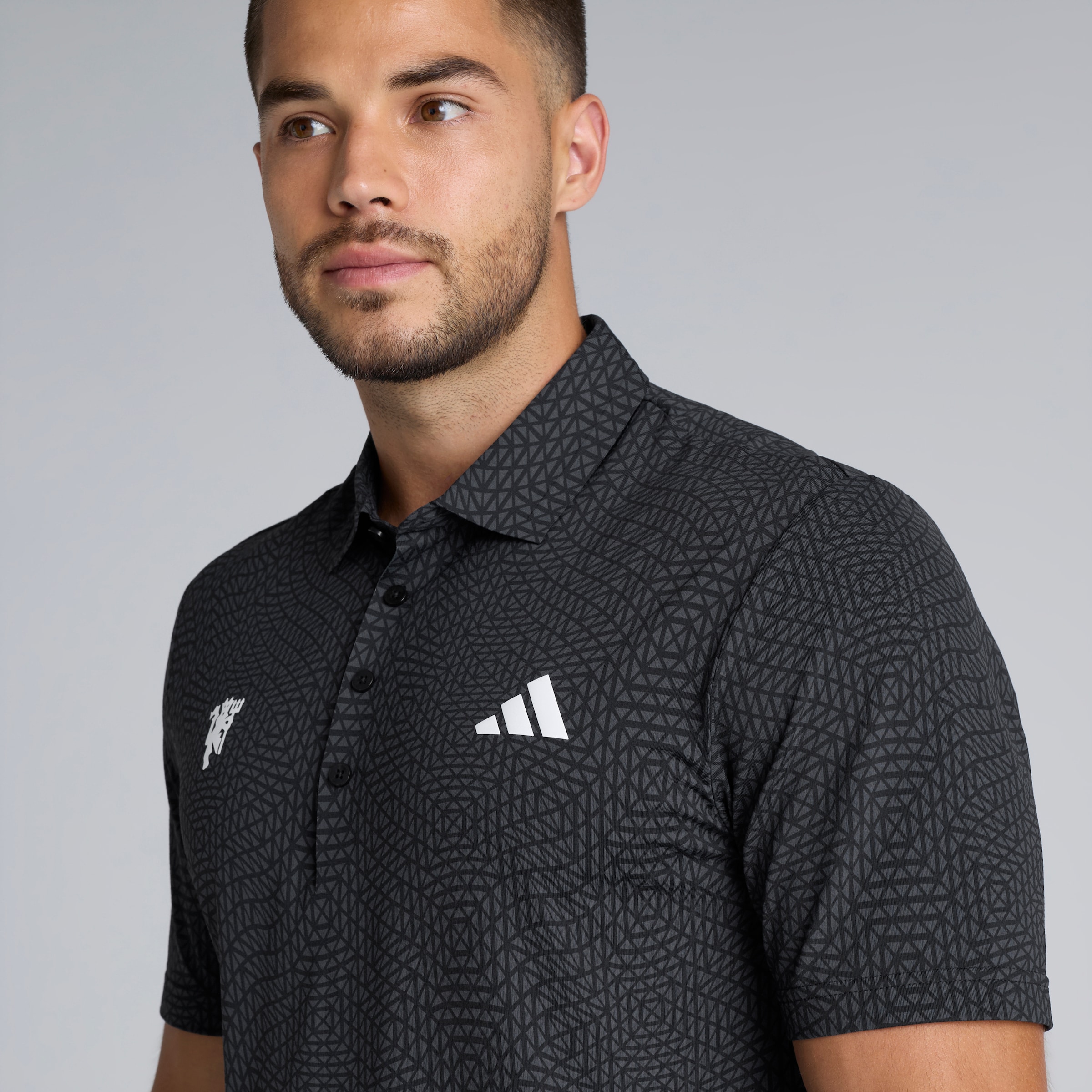 Manchester United x adidas Golf Ultimate 365 Tour Polo Shirt Black Black Detail [4-5]