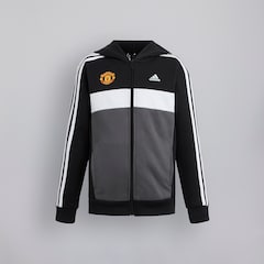 Manchester United x adidas Kids Tiberio 3-Stripes Colourblock Fleece Tracksuit Black/Grey