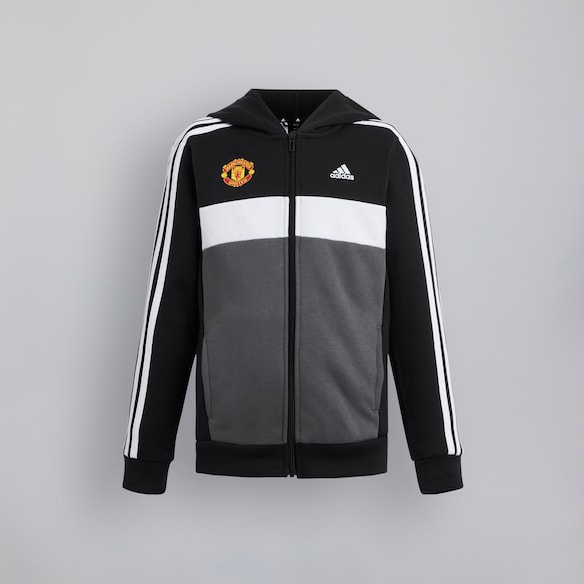Manchester United x adidas Kids Tiberio 3-Stripes Colourblock Fleece Tracksuit Black/Grey Black