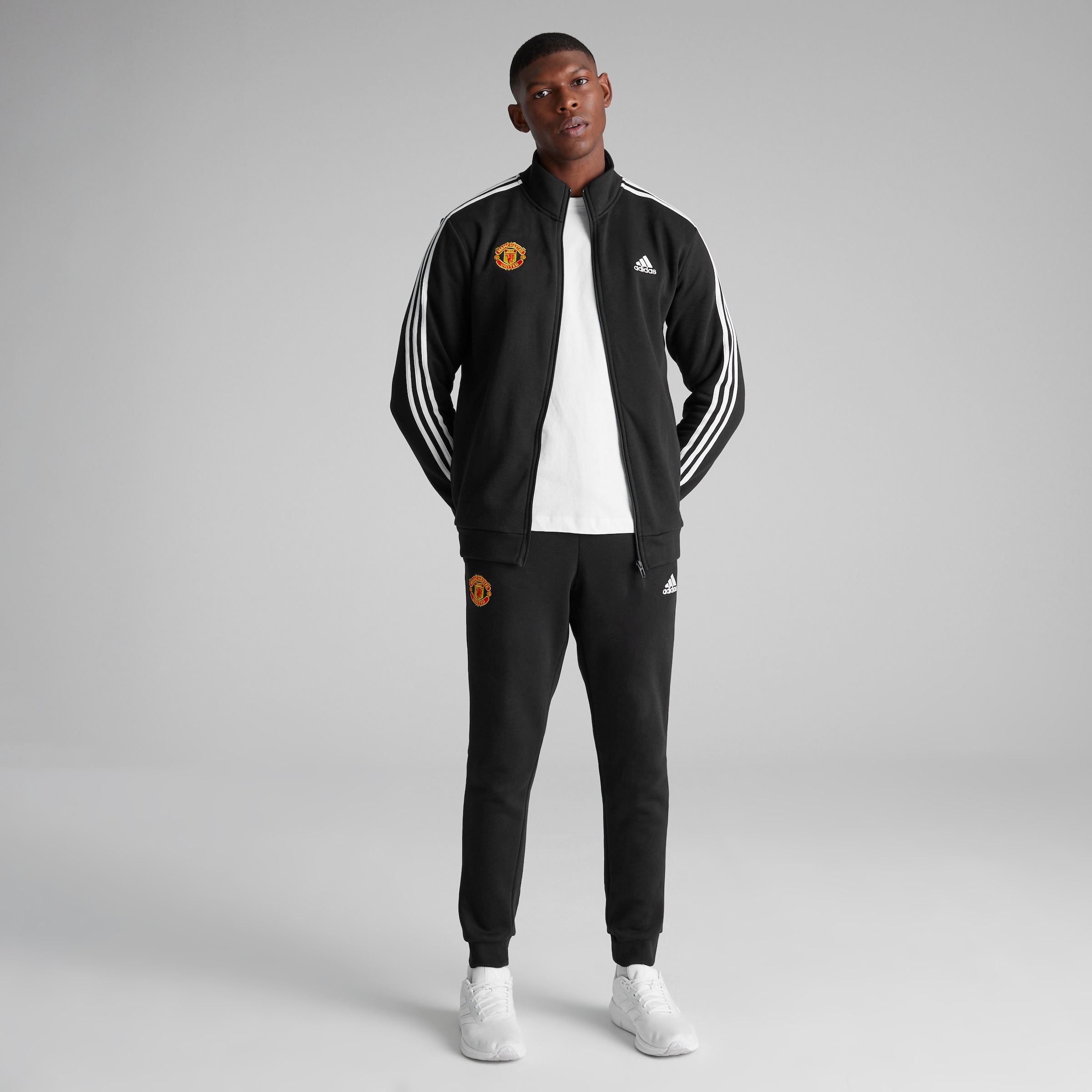 Buy Manchester United x adidas Mens Basic 3 Stripes Fleece Tracksuit Black Manchester United Store