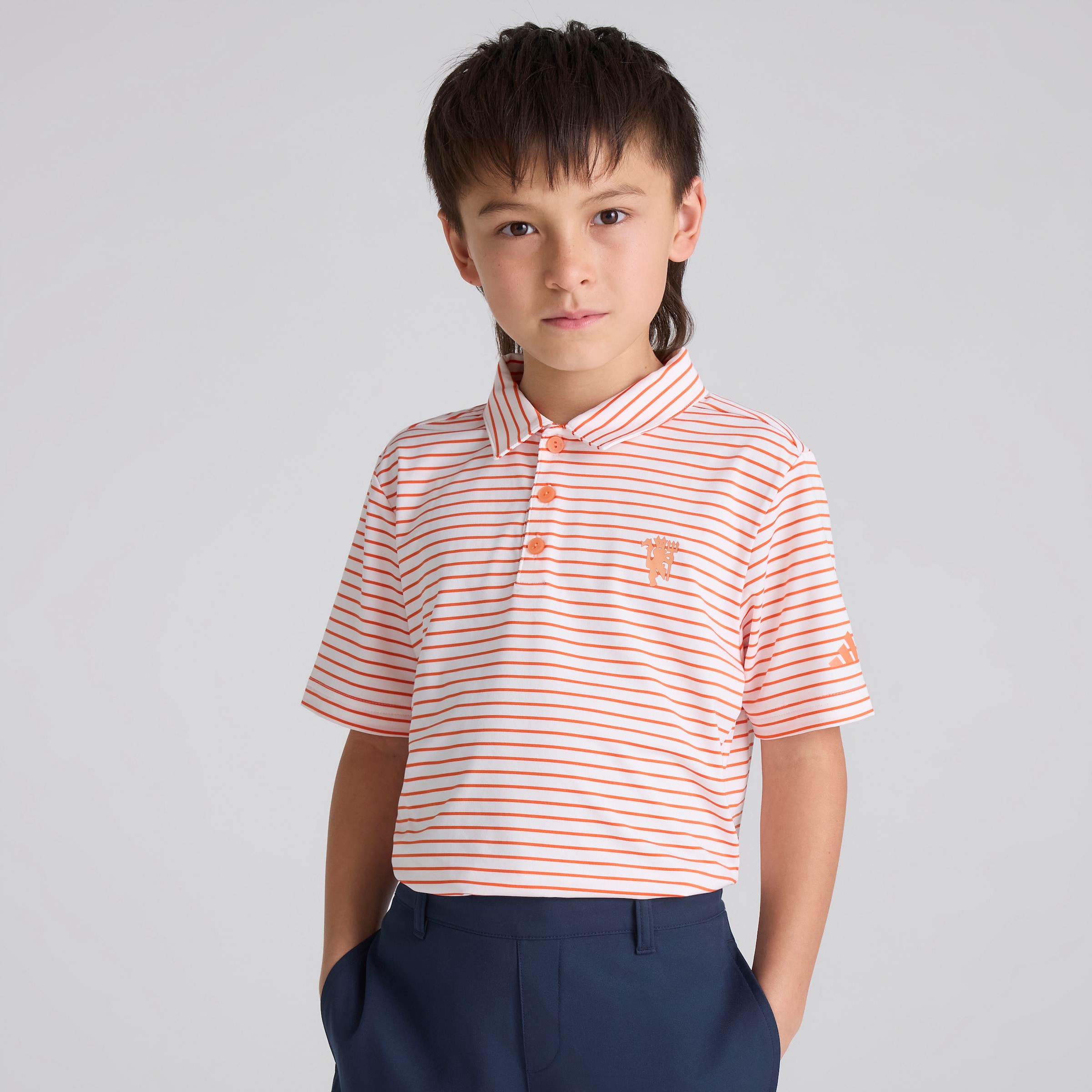 Manchester United x adidas Kids Golf Striped Polo Shirt Orange Orange
