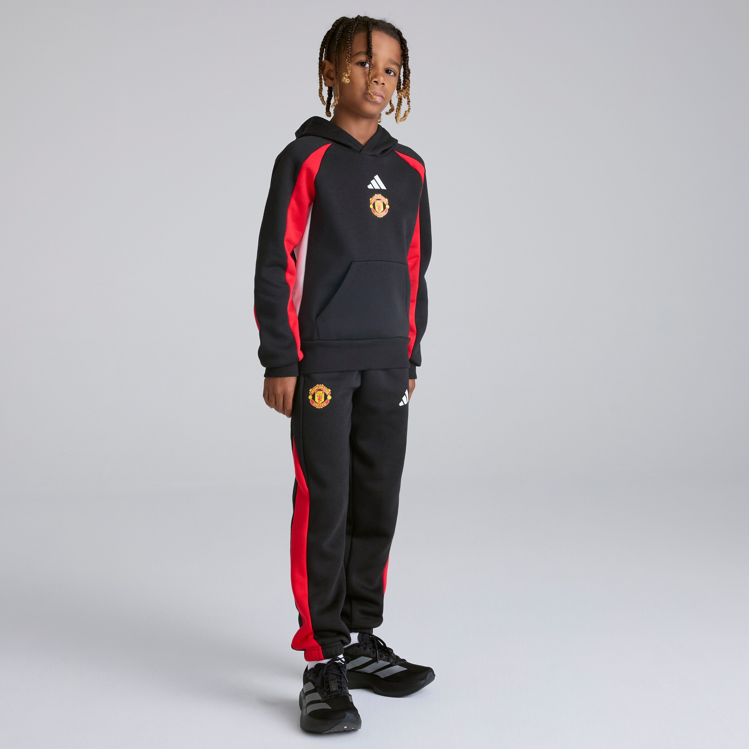 Manchester United x adidas Kids Colourblock Hoodie Black/Red Negro Detalle [3-5]