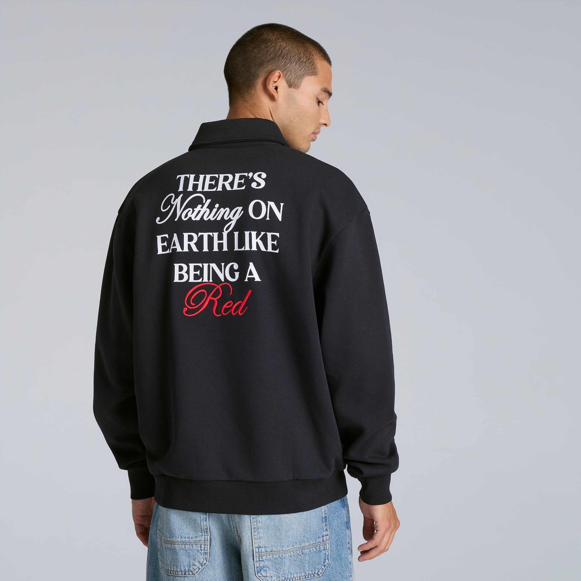 Manchester United There's Nothing on Earth Like Being a Red Quarter Zip Sweatshirt Black Negro Detalle [2-5]
