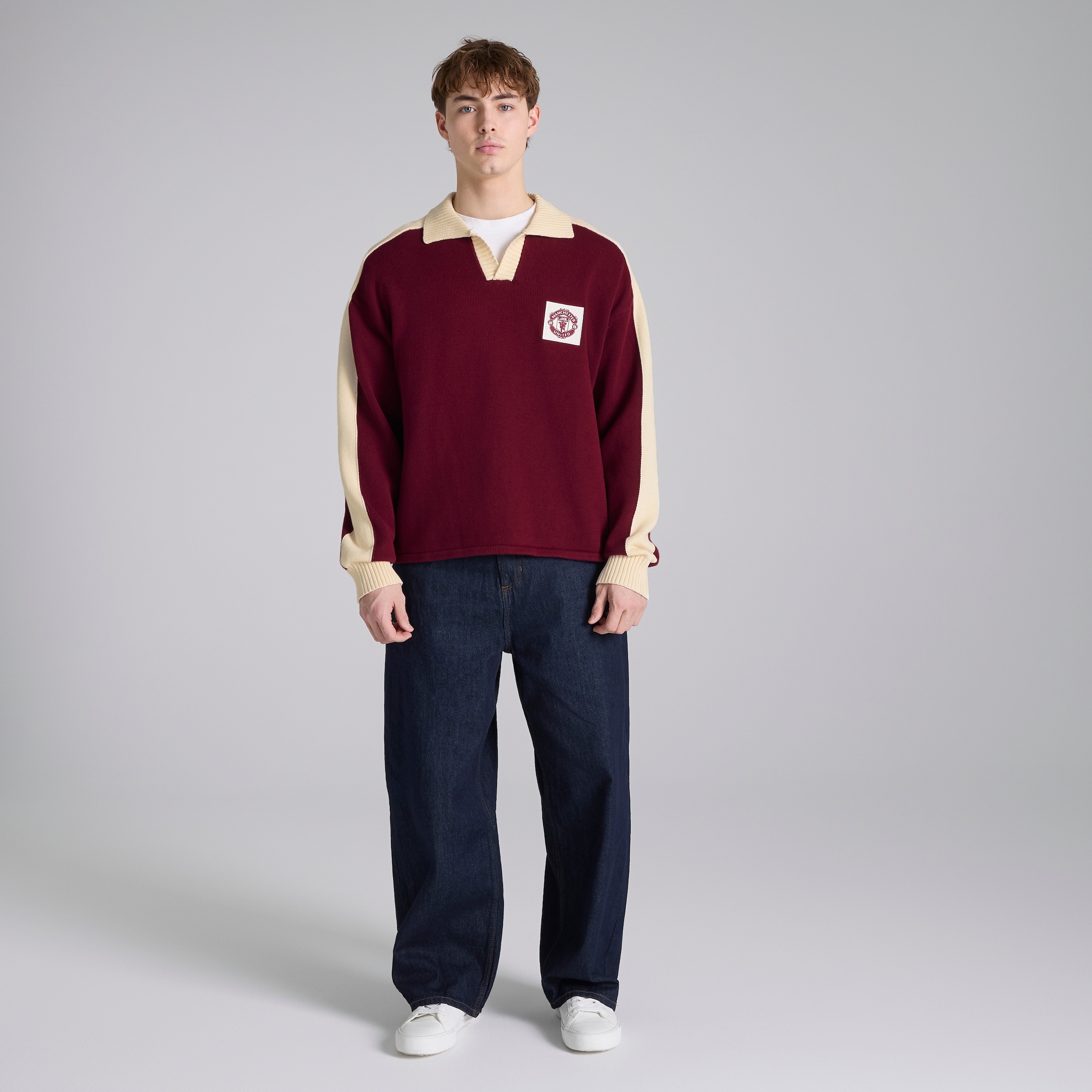 Manchester United Theatre of Dreams Knitted Polo Shirt Burgundy Rot Detail [3-5]