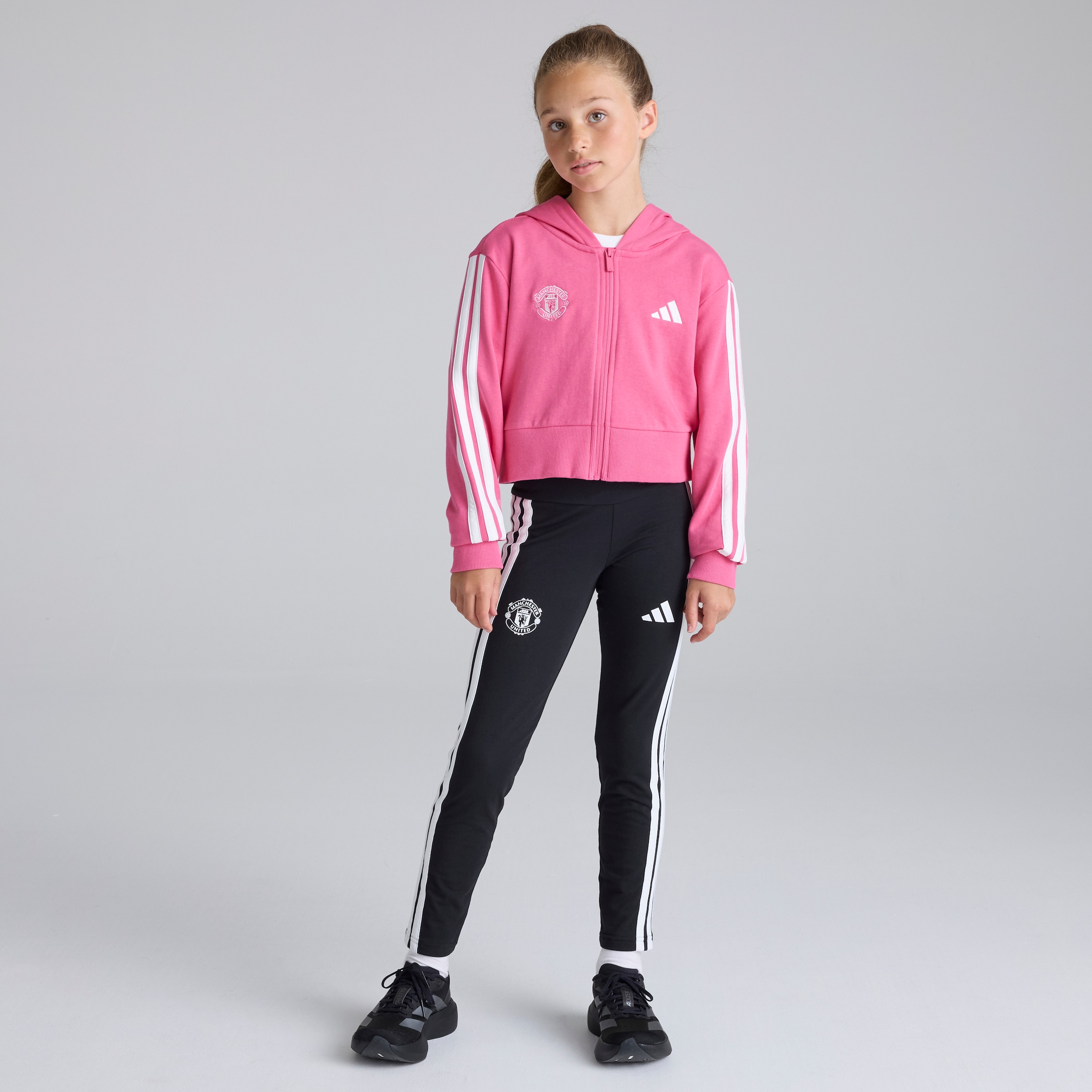 Manchester United x adidas Kids Essentials 3-Stripes Full-Zip Hoodie Pink Pink Detail [3-6]