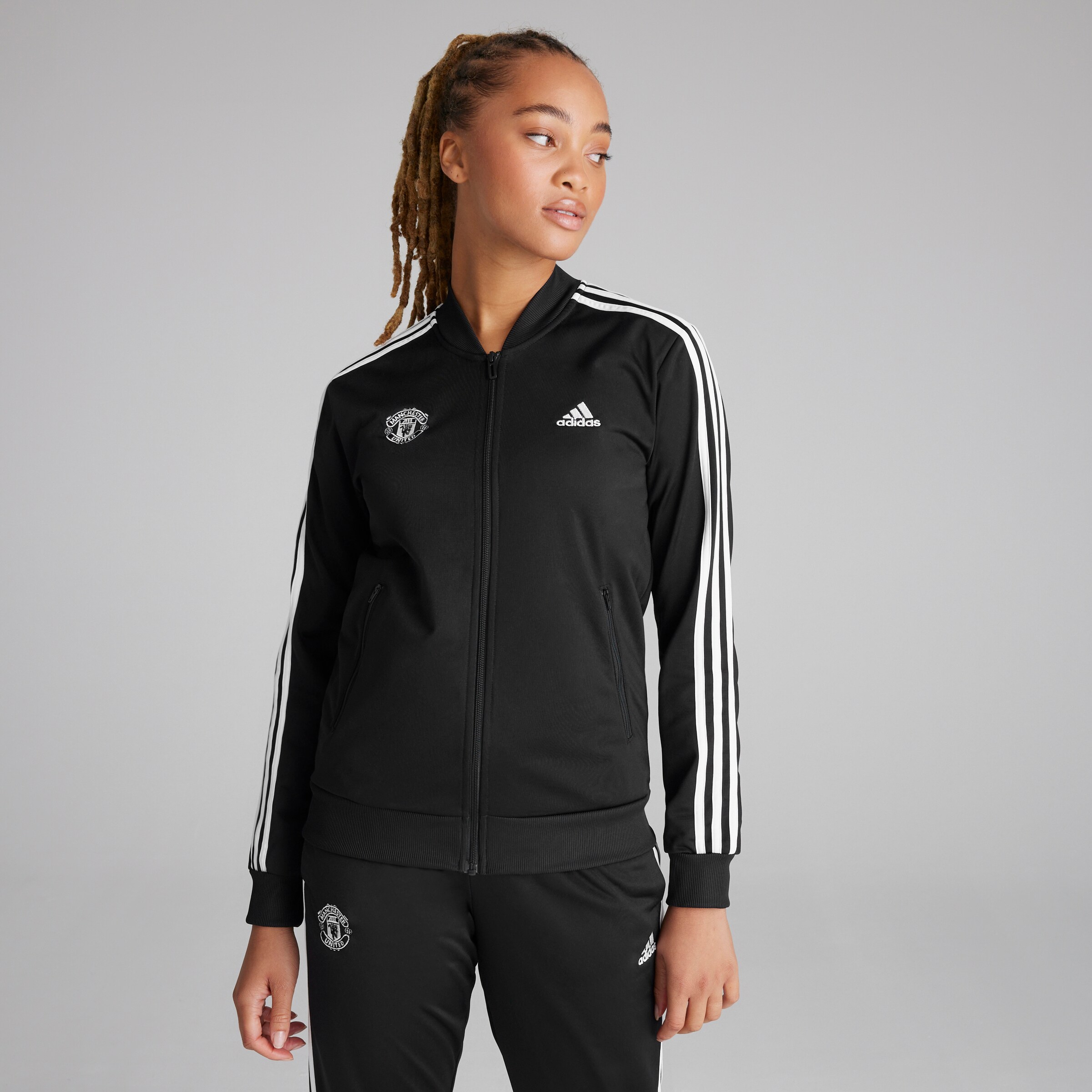 Manchester United x adidas Womens Essentials 3-Stripes Tracksuit Black Black Detail [3-6]