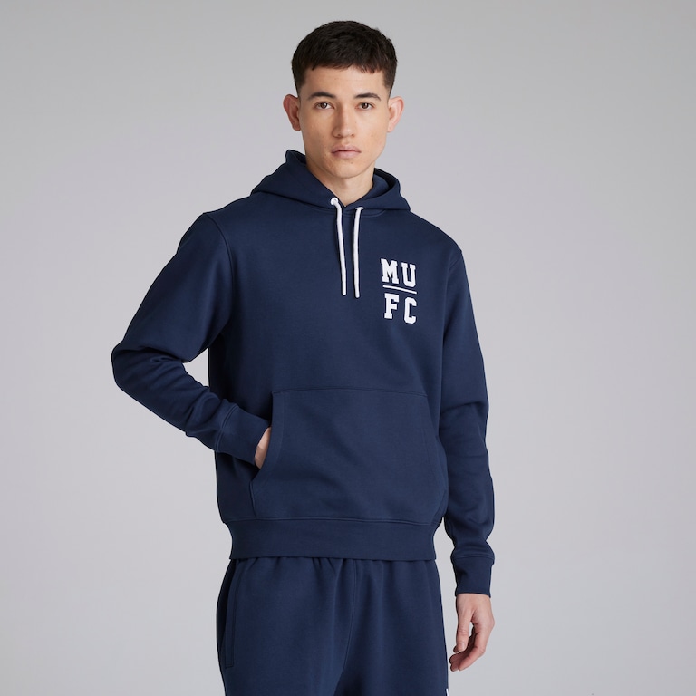Manchester United Mens Varsity Back Print Overhead Hoodie Navy