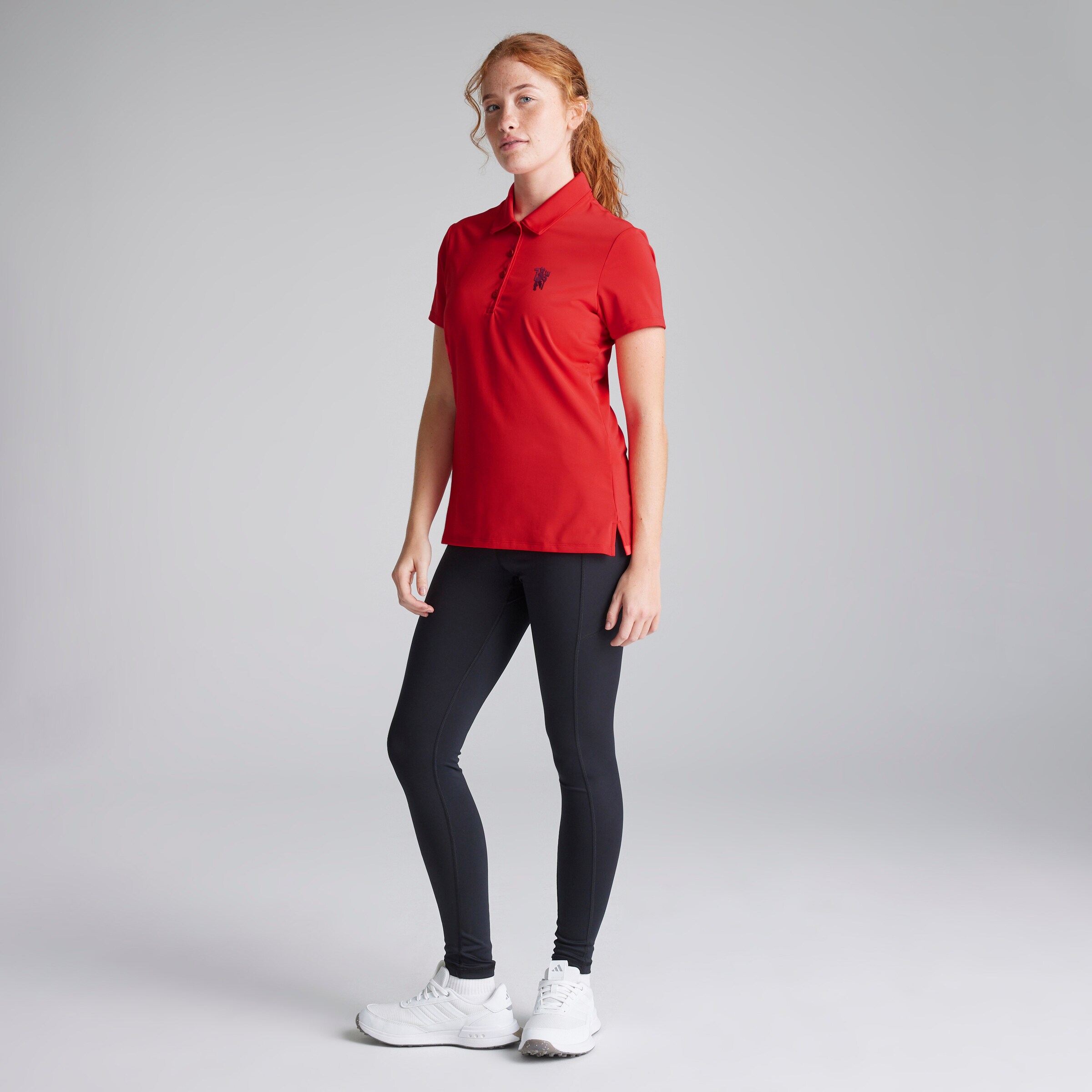 Manchester United x adidas Womens Golf Ultimate365 Solid Short Sleeve Polo Shirt Red Red Detail [3-5]