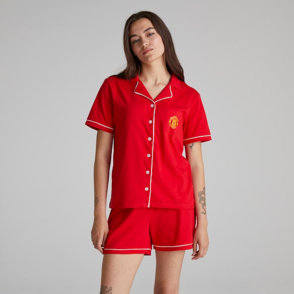 Manchester United Womens Button Through Pyjama Set Red Rouge