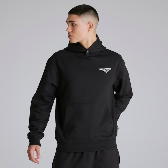 Manchester United Mens Back Print Overhead Hoodie Black Black