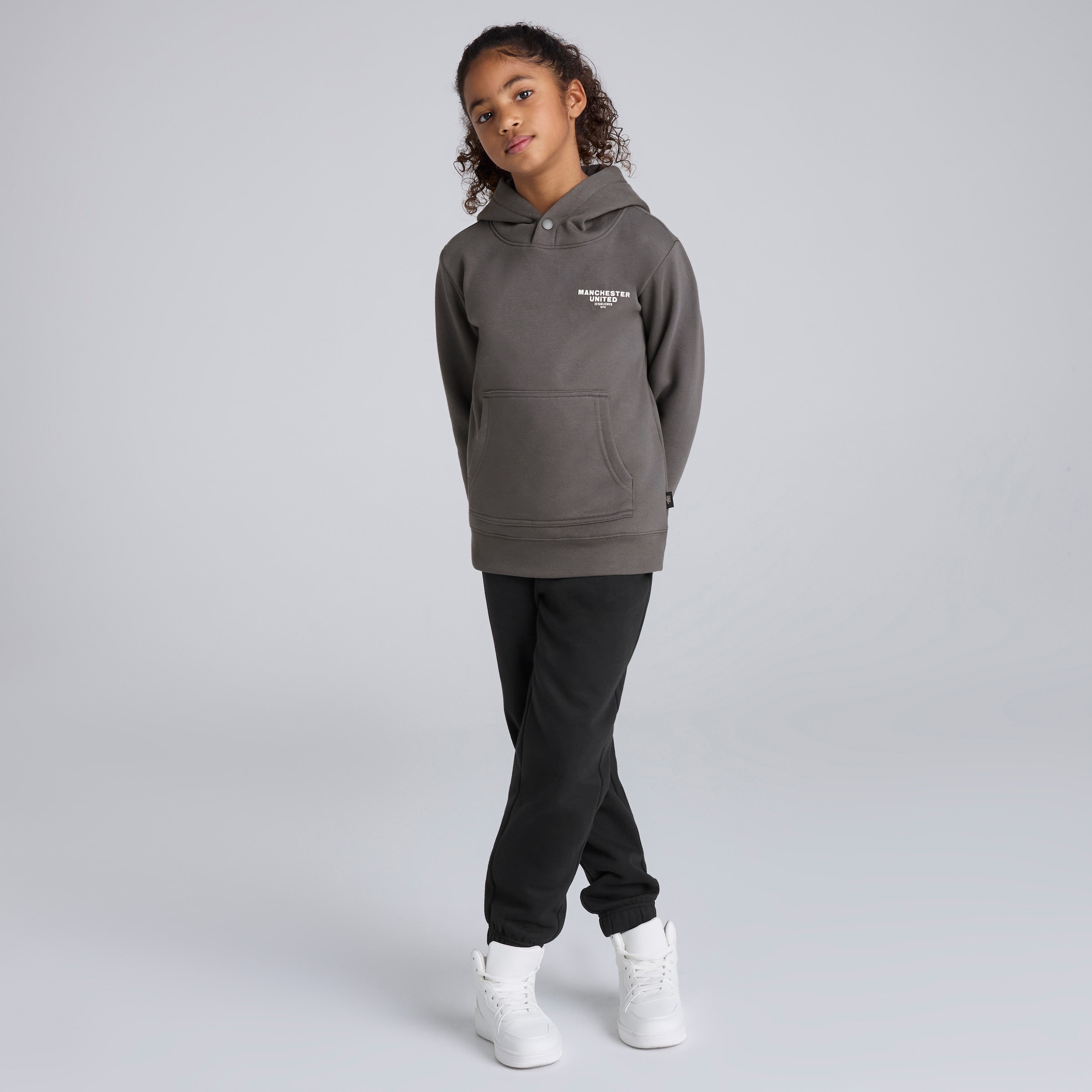 Manchester United Kids Back Print Overhead Hoodie Slate Grey Detail [3-6]