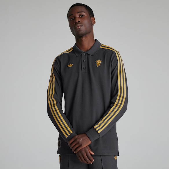 Manchester United Terrace Icons Long Sleeve Polo Shirt Black