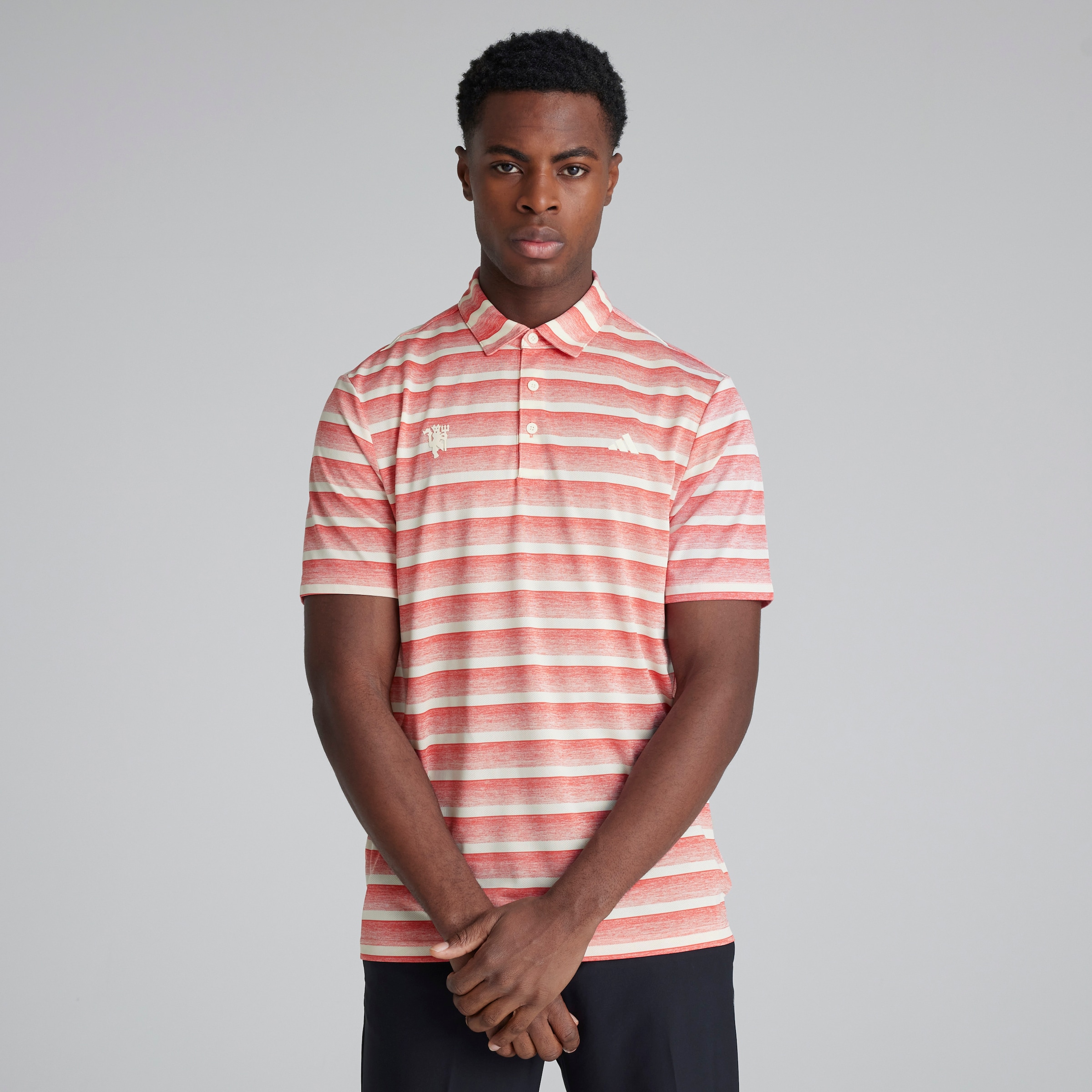 Manchester United x adidas Golf Striped Polo Shirt Red Red Detail [1-5]