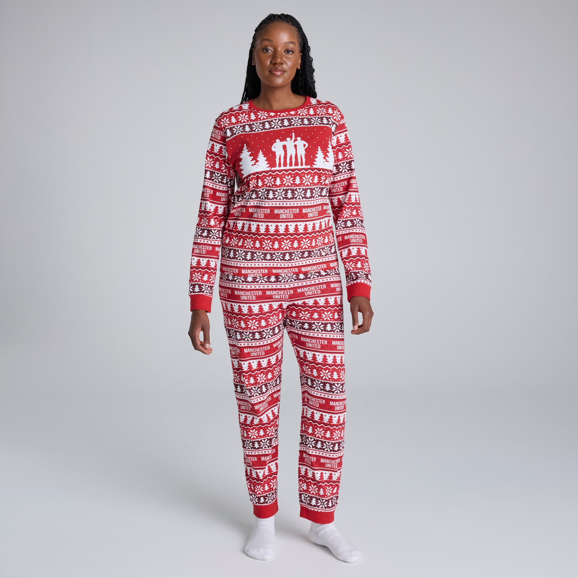 Manchester United Womens Christmas Fairisle Pyjama Red Red Detail [1-6]