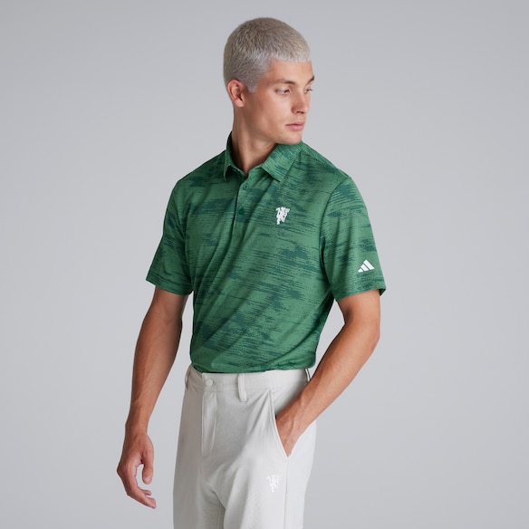 Manchester United x adidas Mens Golf Ultimate365 Stripe Polo Shirt Green Green
