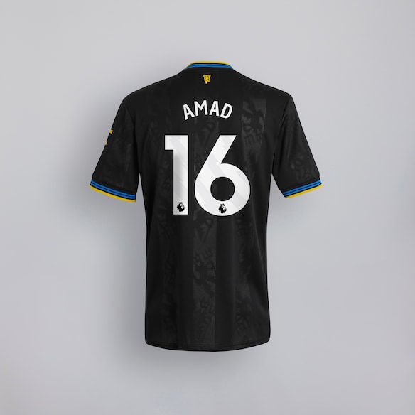 Manchester United 25/26 Third Kids Jersey with Amad 16 EPL Printing & Badge Schwarz