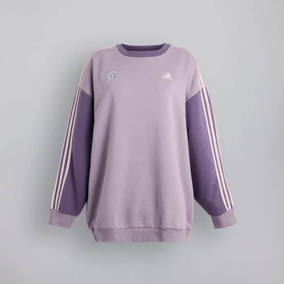 Manchester United x adidas Womens Essentials 3-Stripes Oversized Fleece Sweatshirt Purple Lila