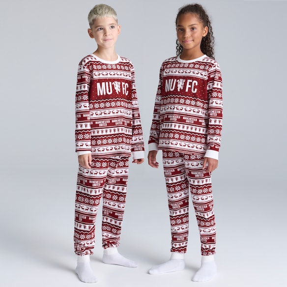 Manchester United Kids Christmas Fairisle Pyjamas Red Multi