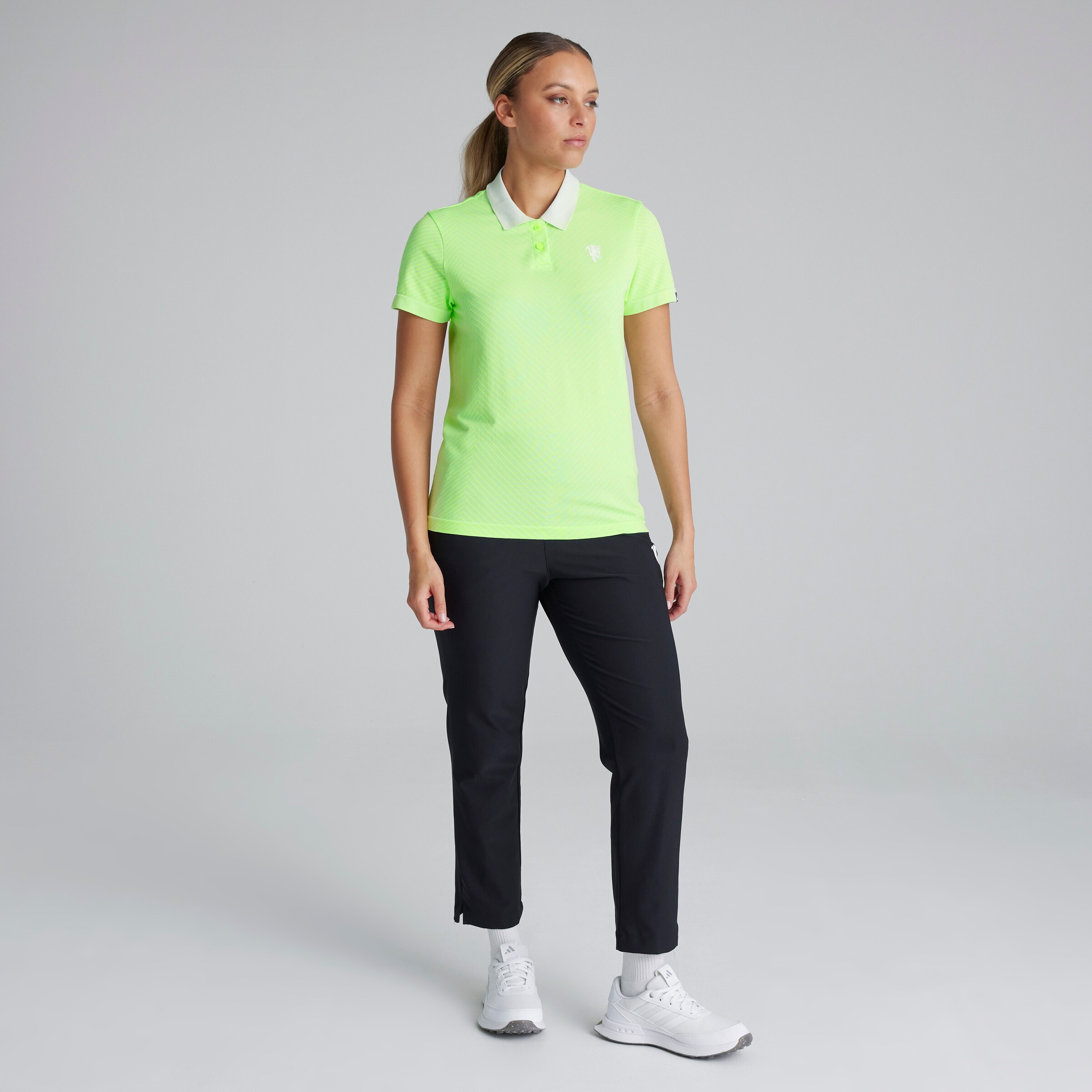 Manchester United x adidas Womens Golf Ultimate365 Tour PRIMEKNIT Polo Shirt Green Green Detail [3-5]