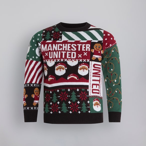 Manchester United Kids Christmas Patchwork Jumper Black Multi